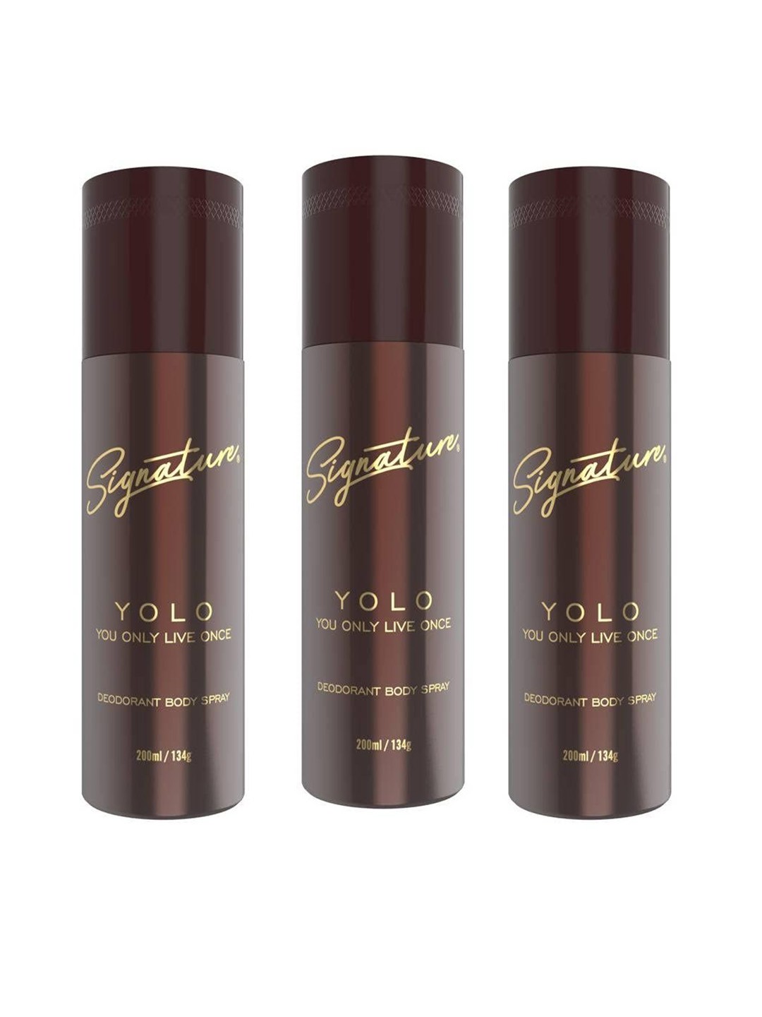 

Signature Yolo Men Set Of 3 Long Lasting Deodorant Body Spray - 200ml (134g) Each, Brown