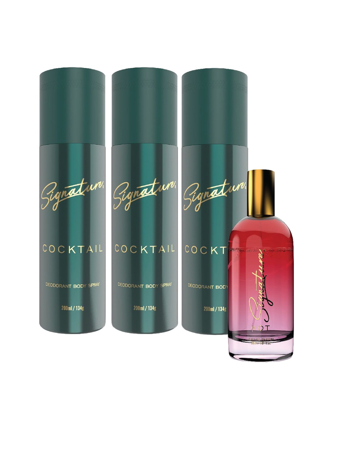 

Signature Set of Hot EDP 30 ml & 3 Cocktail Deodorant 200 ml Each, Green