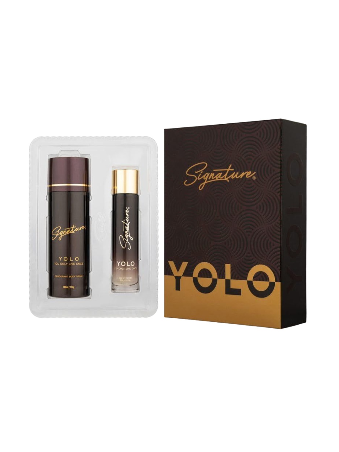 

Signature Yolo Long Lasting Deodorant Body Spray 200ml (134g) & EDP 60ml, Brown