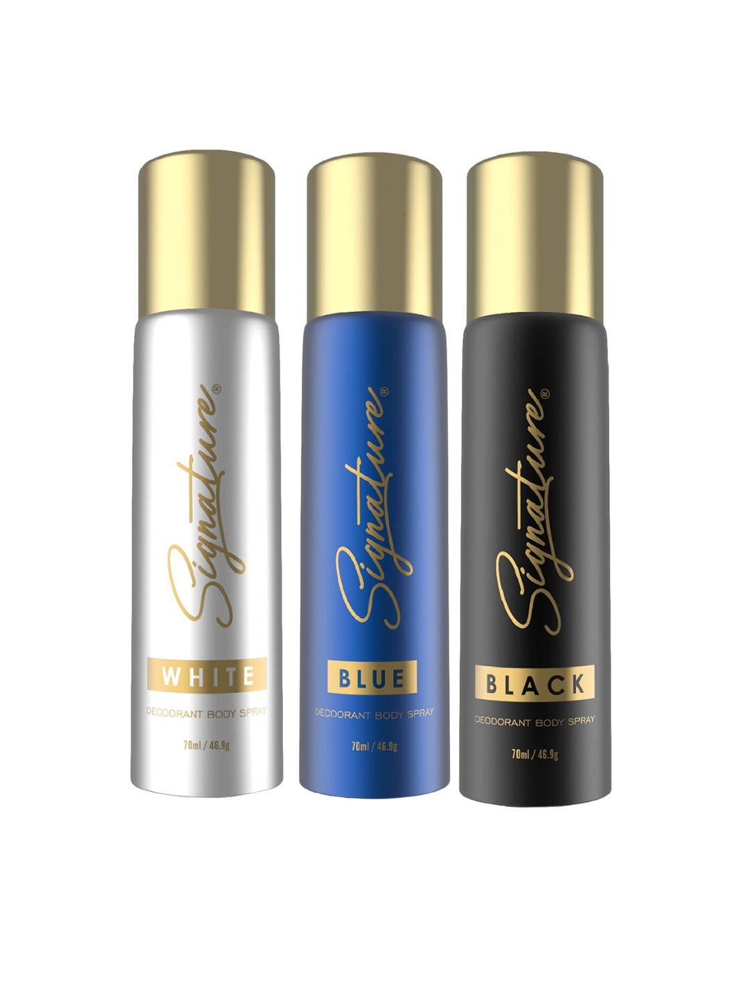 

Signature White Blue & Black Set Of 3 Long Lasting Deodorant Body Spray -70ml (46.9g)Each, Multi