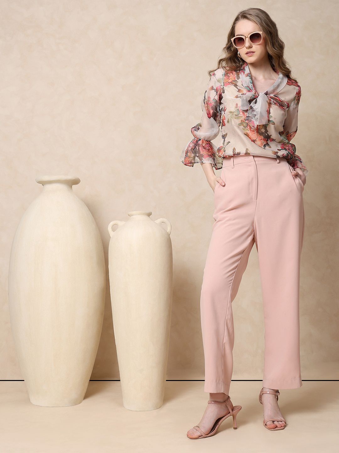 

MISH Floral Printed Bell Sleeves Top, Beige