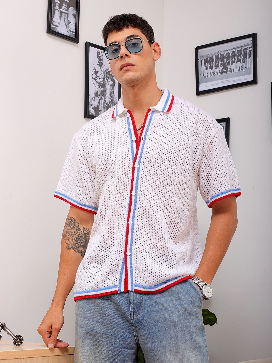 

The Indian Garage Co Men Relaxed Fit Self Design Resortwear Shirt, White
