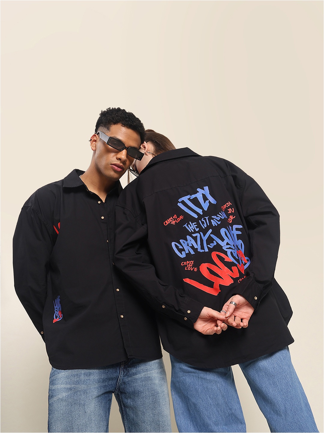 

Bene Kleed Men Pure Cotton Typography Printed Oversized Shirt, Black