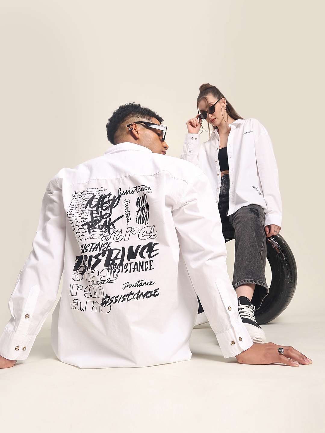 

Bene Kleed Men Back Printed Oversize Shirt, White