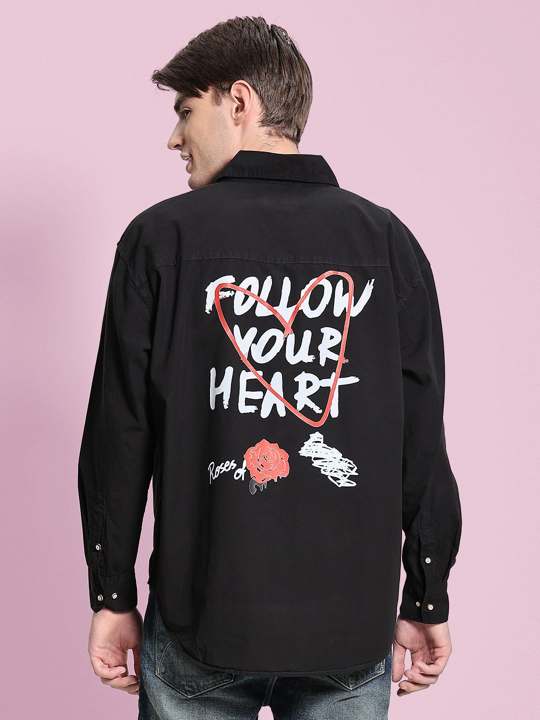 Bene Kleed Men Pride Follow Your Heart Print Ovesized shirt, Black