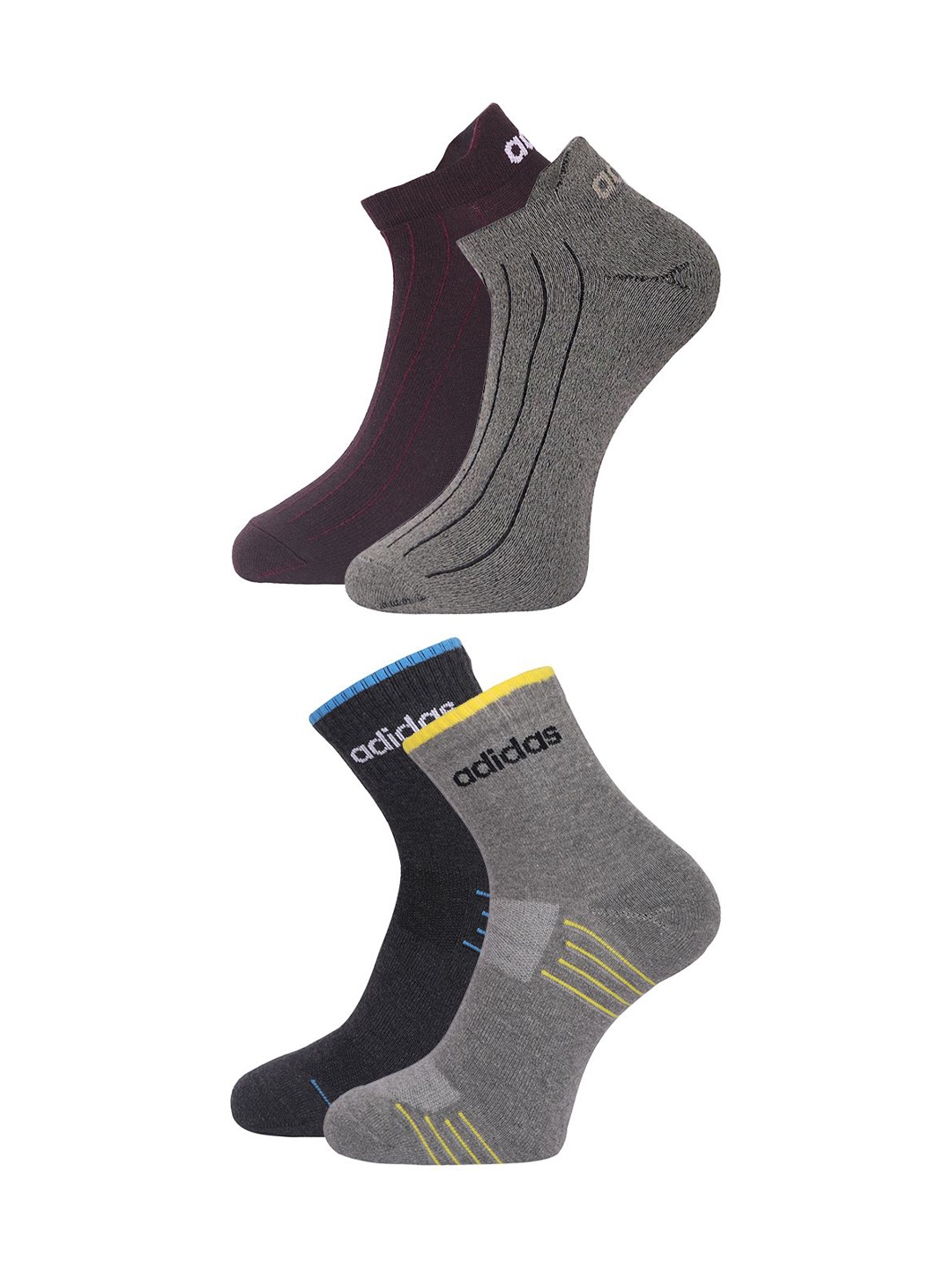 

ADIDAS Men Pack Of 4 Patterned Ankle Length Socks, Grey