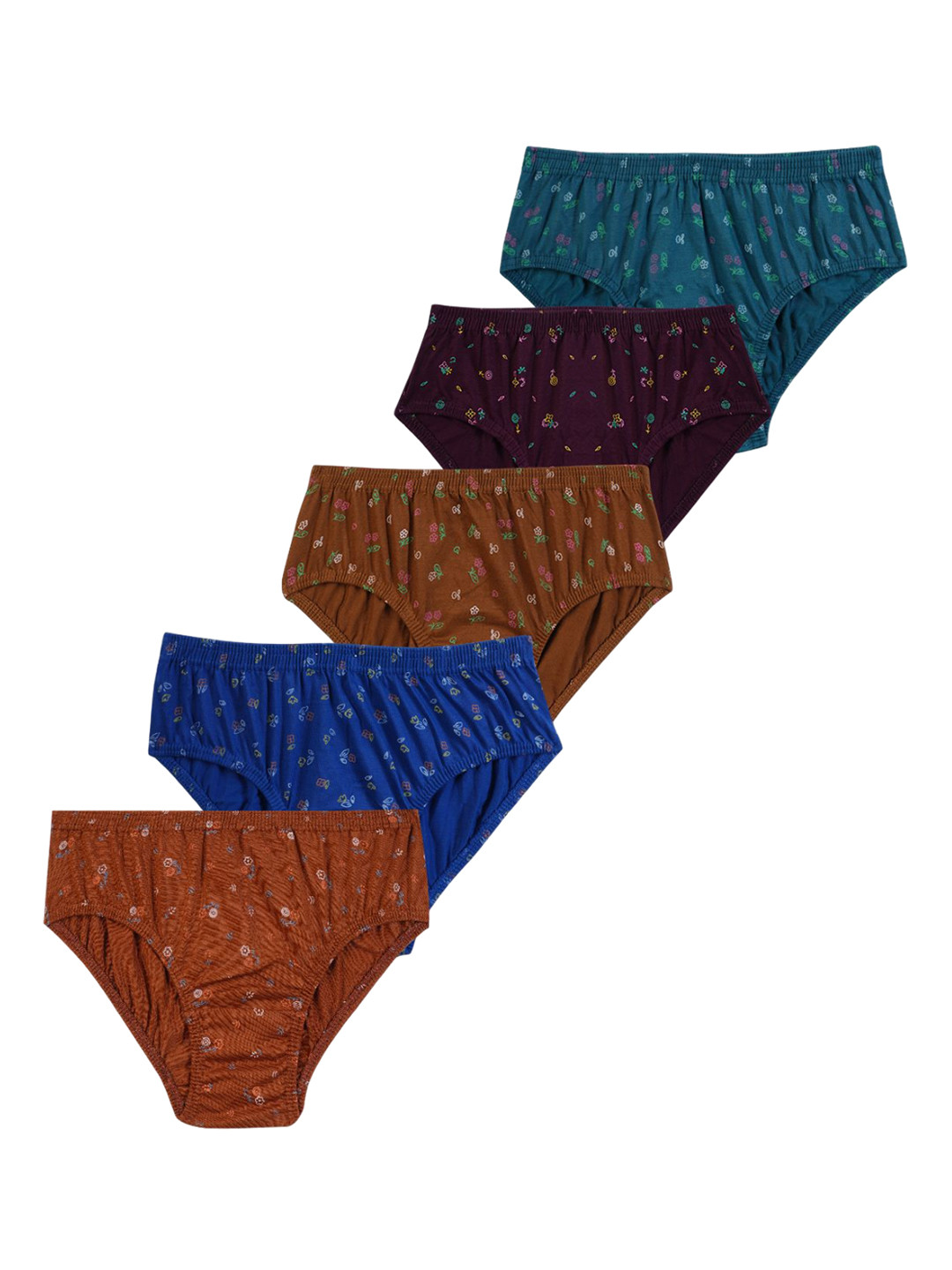 

YELLOWDELIGHT Girls Pack of 5 Floral Printed Cotton Hipster Briefs, Teal