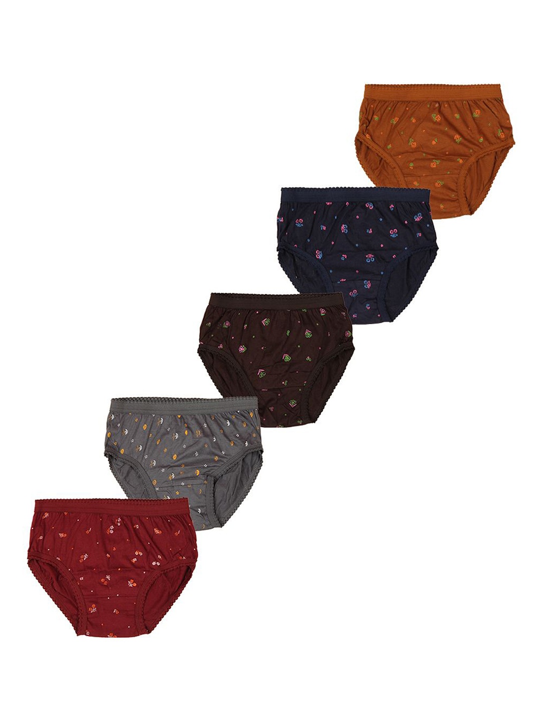 

YELLOWDELIGHT Girls Pack of 5 Floral Printed Cotton Hipster Briefs, Rust