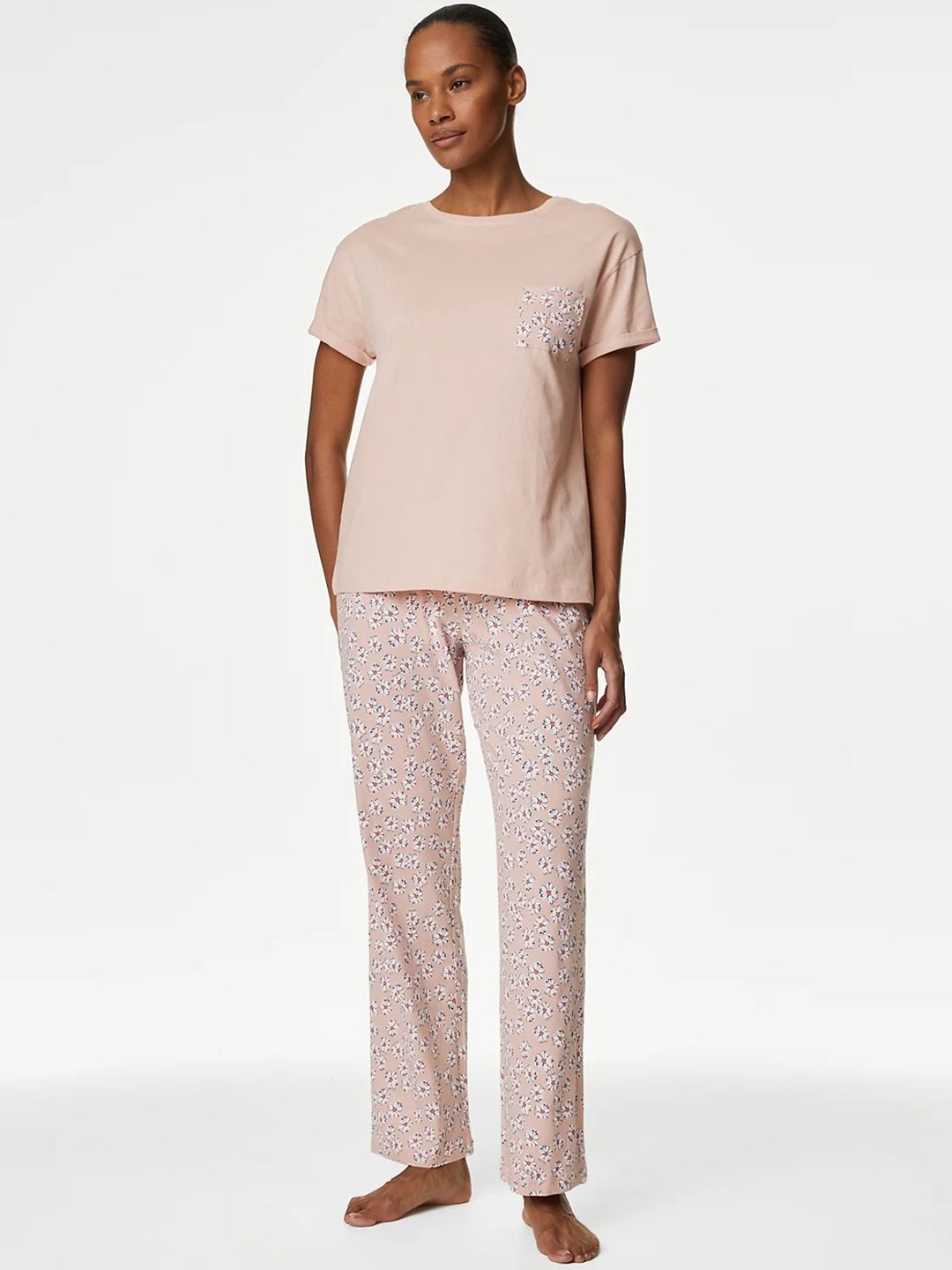 

Marks & Spencer Floral Printed Pure Cotton Night suit, Pink
