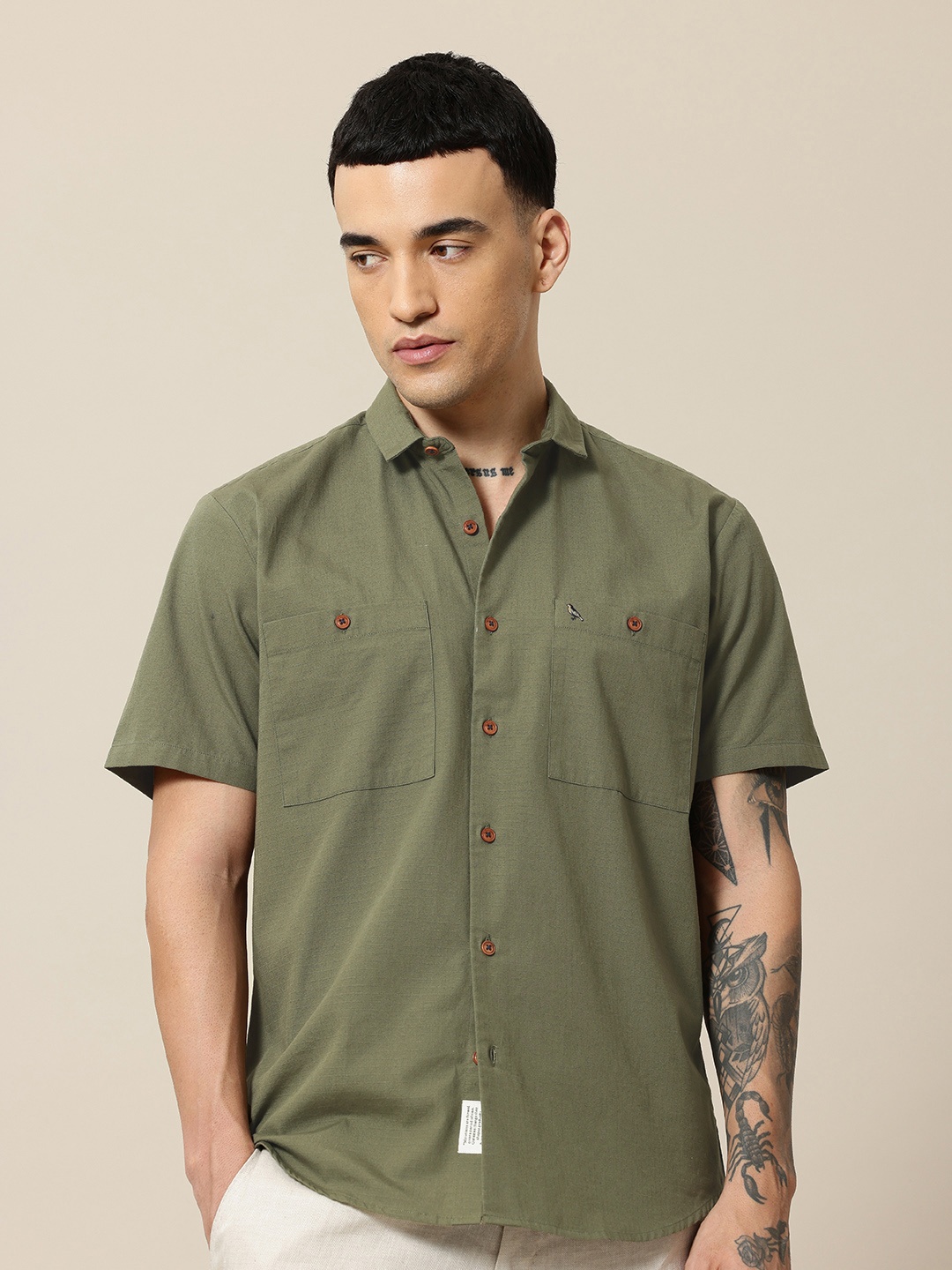 

Mr Bowerbird Men Premium Pure Cotton Casual Shirt, Olive