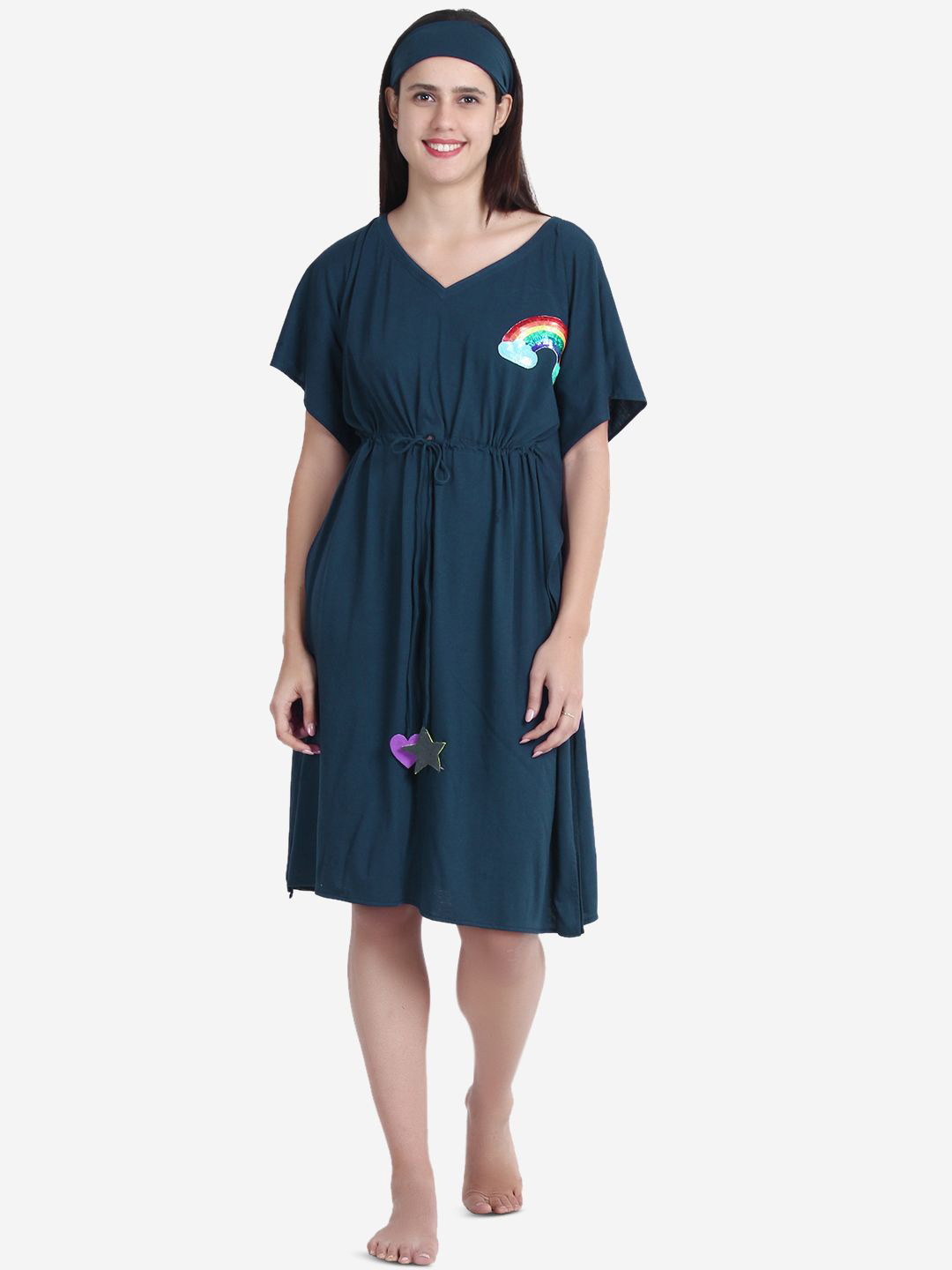 

Beau Design Pure Cotton Kaftan Nightdress, Navy blue