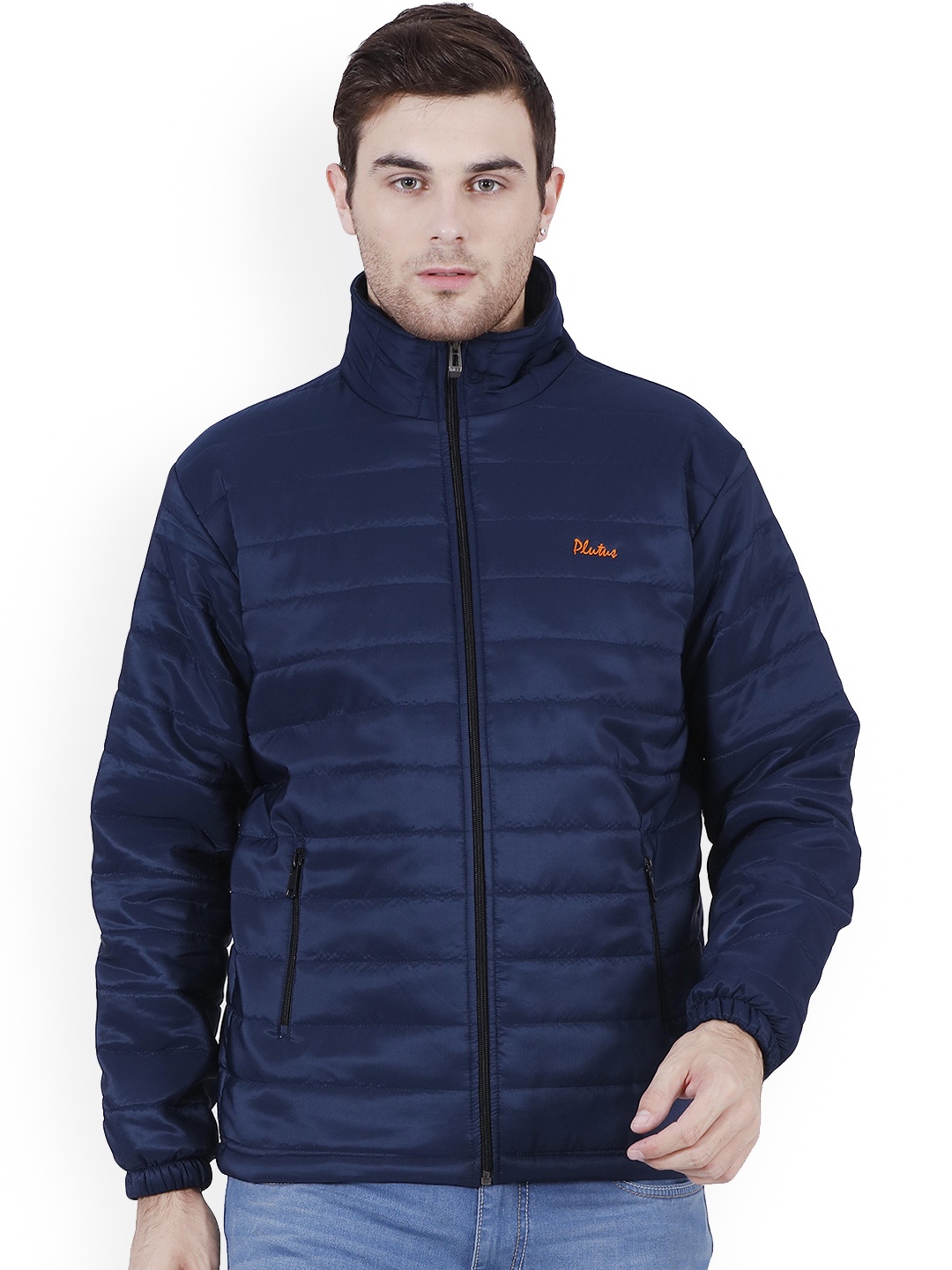

Plutus Mock Collar Puffer Jacket, Navy blue