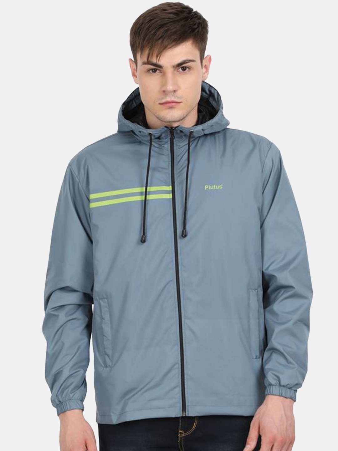 

Plutus Hooded Windcheater Sporty Jacket, Grey