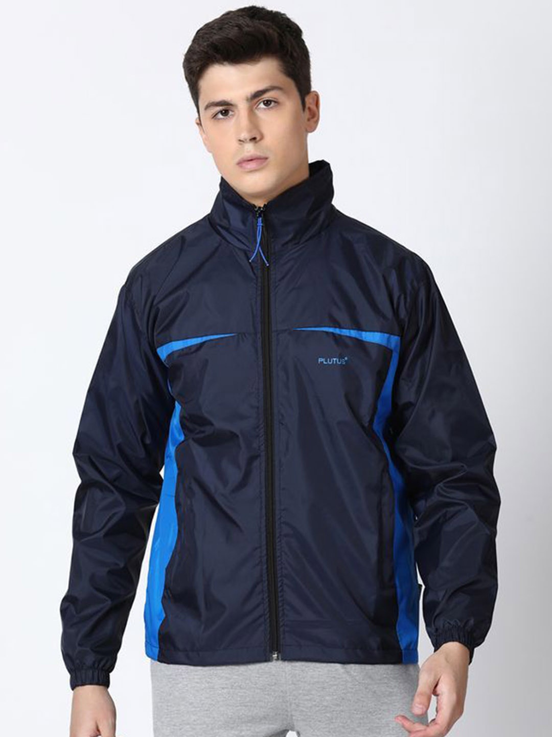 Plutus Mock Collar Sporty Jacket, Navy blue