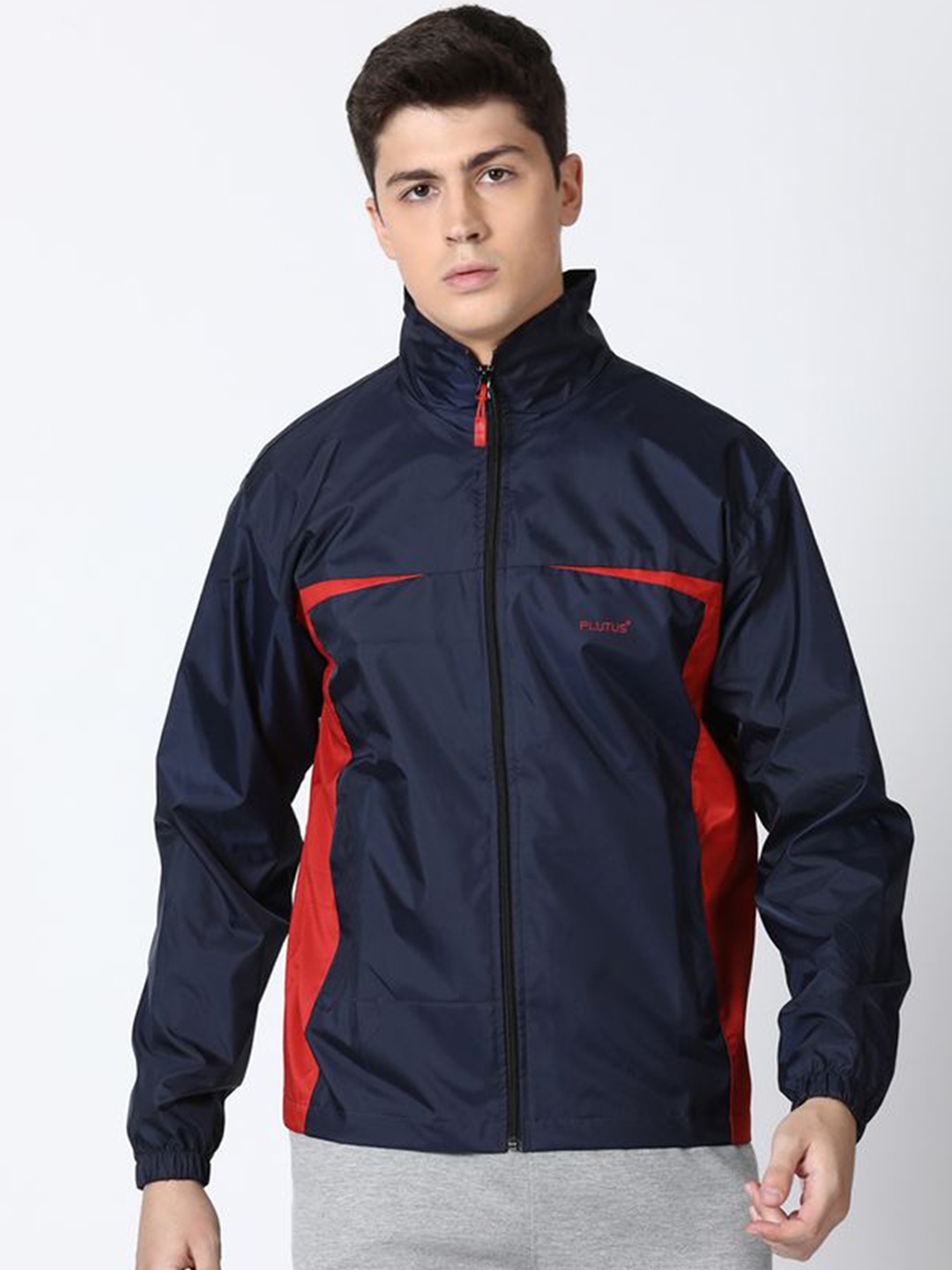 

Plutus Colourblocked Mock Collar Sporty Jacket, Red