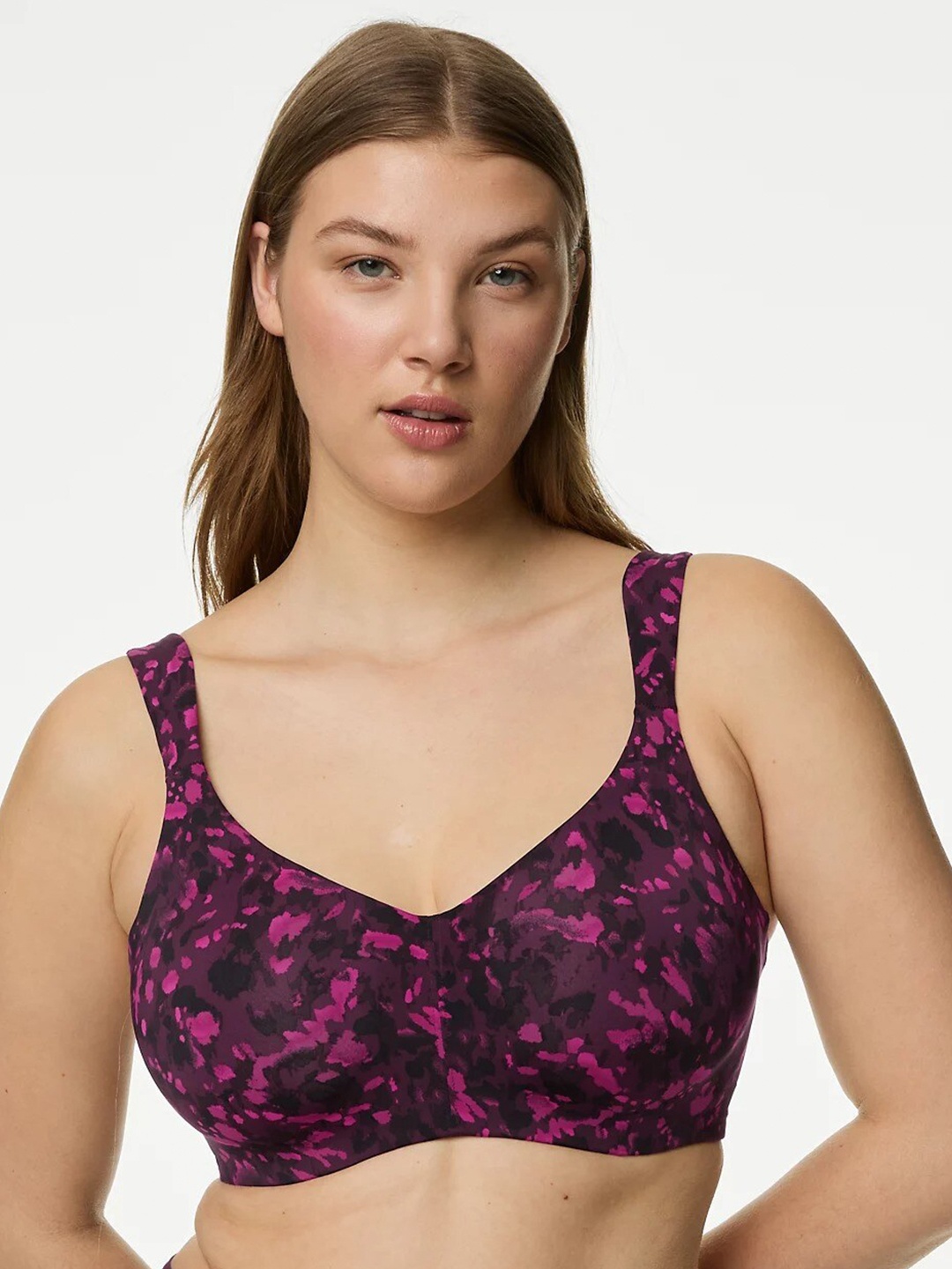 

Marks & Spencer Plus Size Abstract Printed Full Coverage Everyday Bra With All Day Comfort, Purple