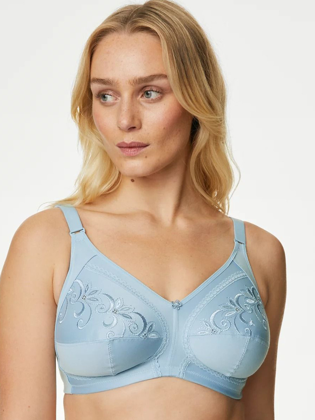 

Marks & Spencer Floral Embroidered Full Coverage Everyday Bra With All Day Comfort, Blue