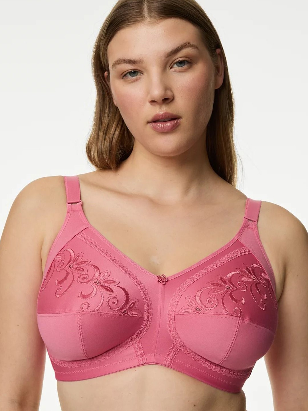 

Marks & Spencer Plus Size Floral Embroidered Everyday Bra With All Day Comfort, Pink