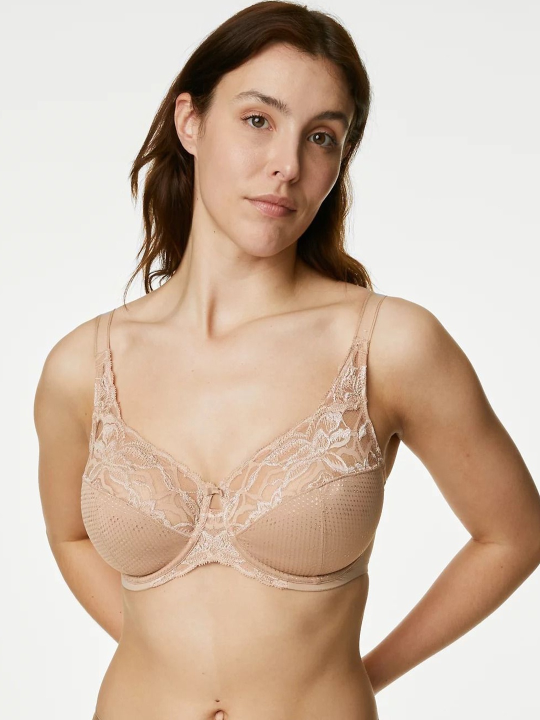 

Marks & Spencer Floral Lace Full Coverage Underwired Everyday Bra With All Day Comfort, Cream