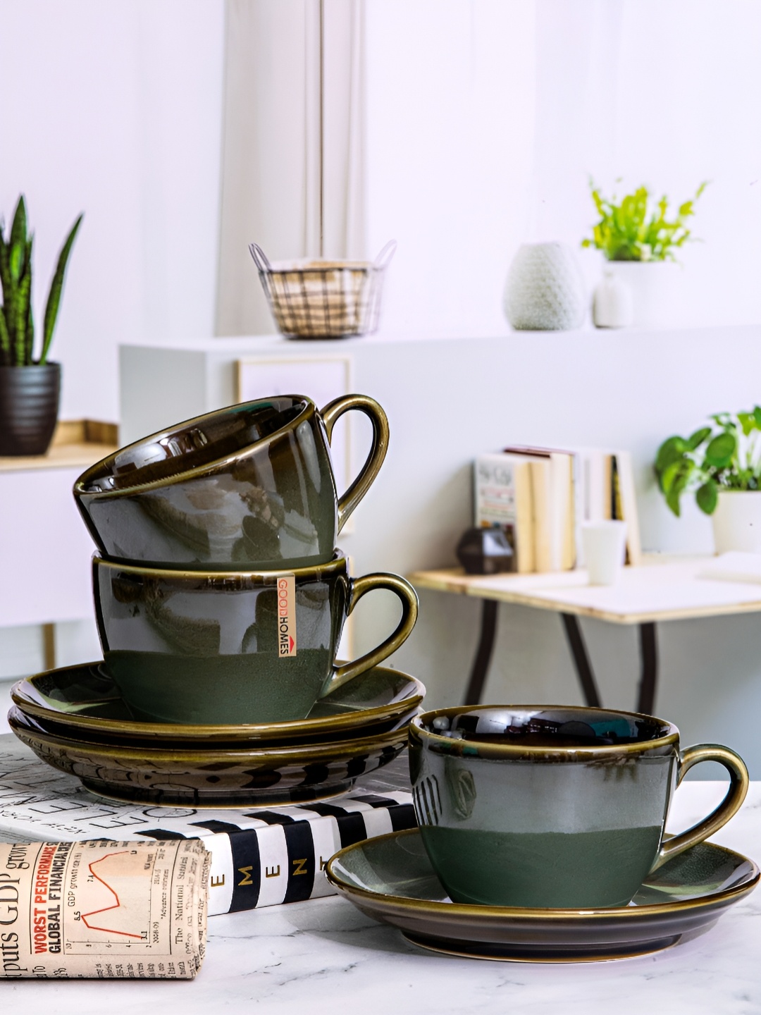 

Aura Green 8 Pieces Ceramic Cup & Saucer
