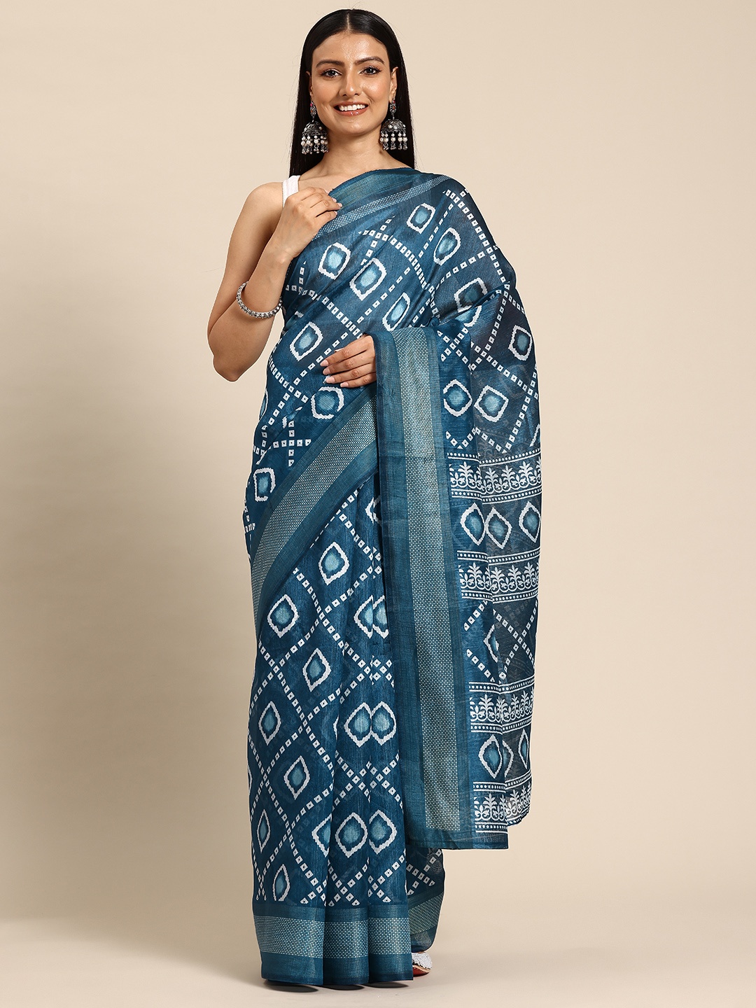 

HERE&NOW Bandhani Printed Zari Saree, Blue