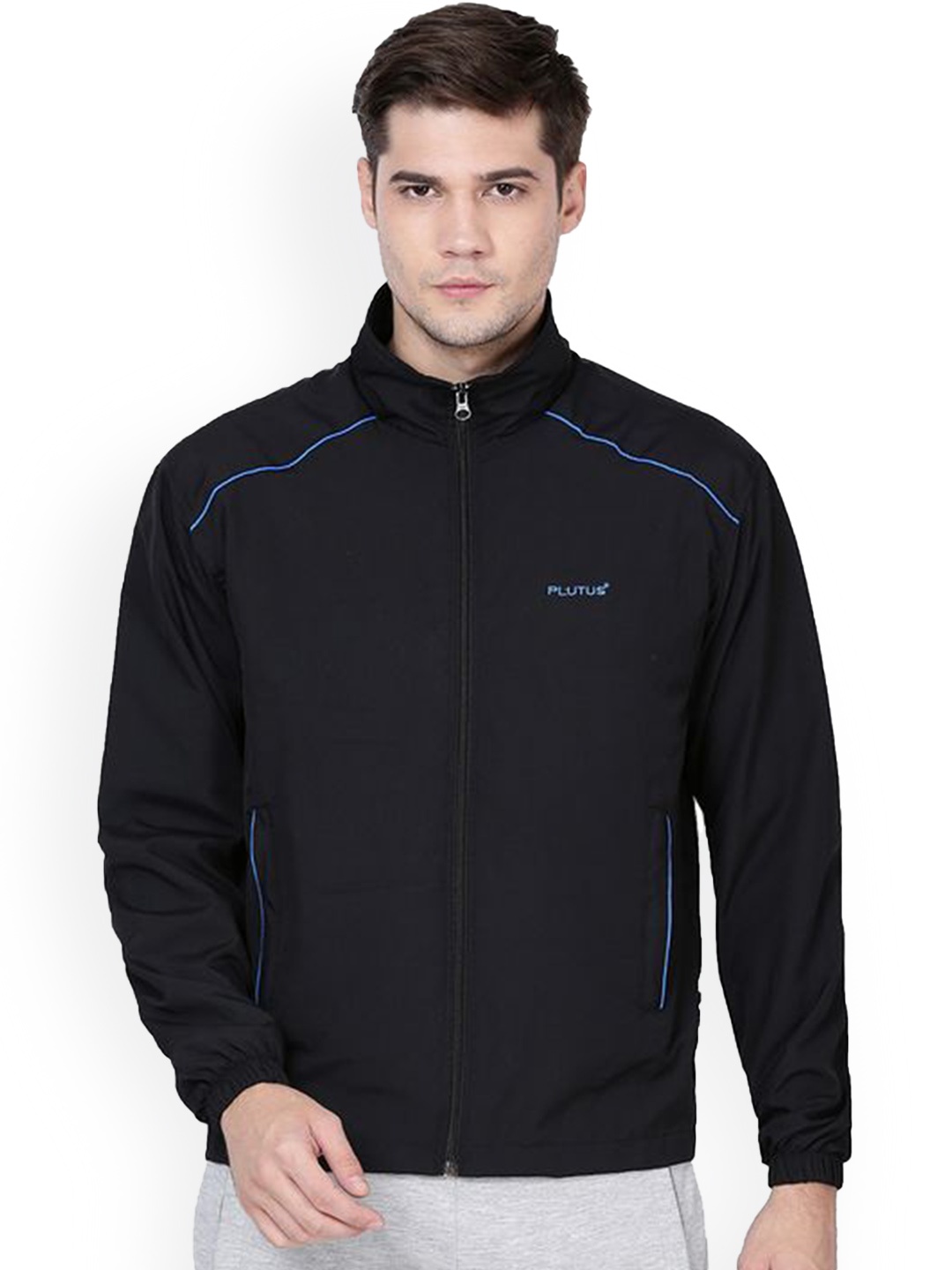 

Plutus Mock Collar Sporty Jacket, Black