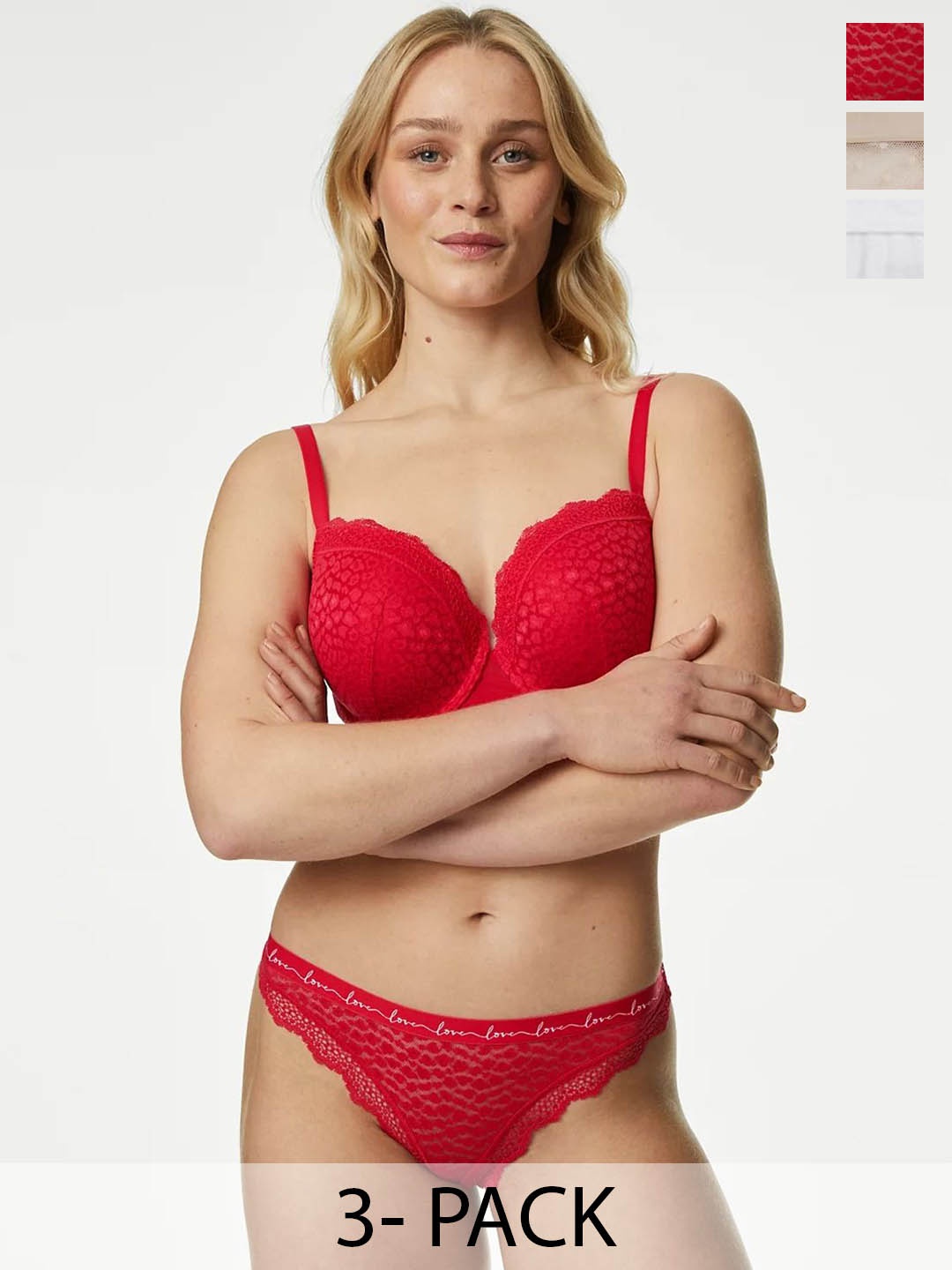 

Marks & Spencer Pack Of 3 Mesh & Lace Thong Briefs, Red