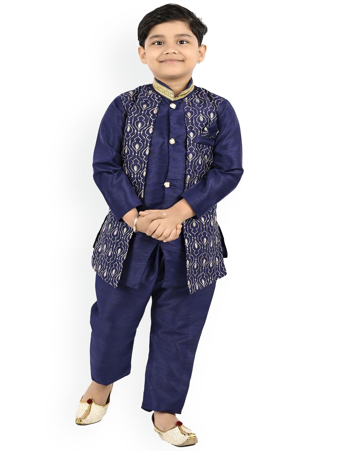 

BAESD Boys Mandarin Collar Straight Kurta with Trouser, Navy blue