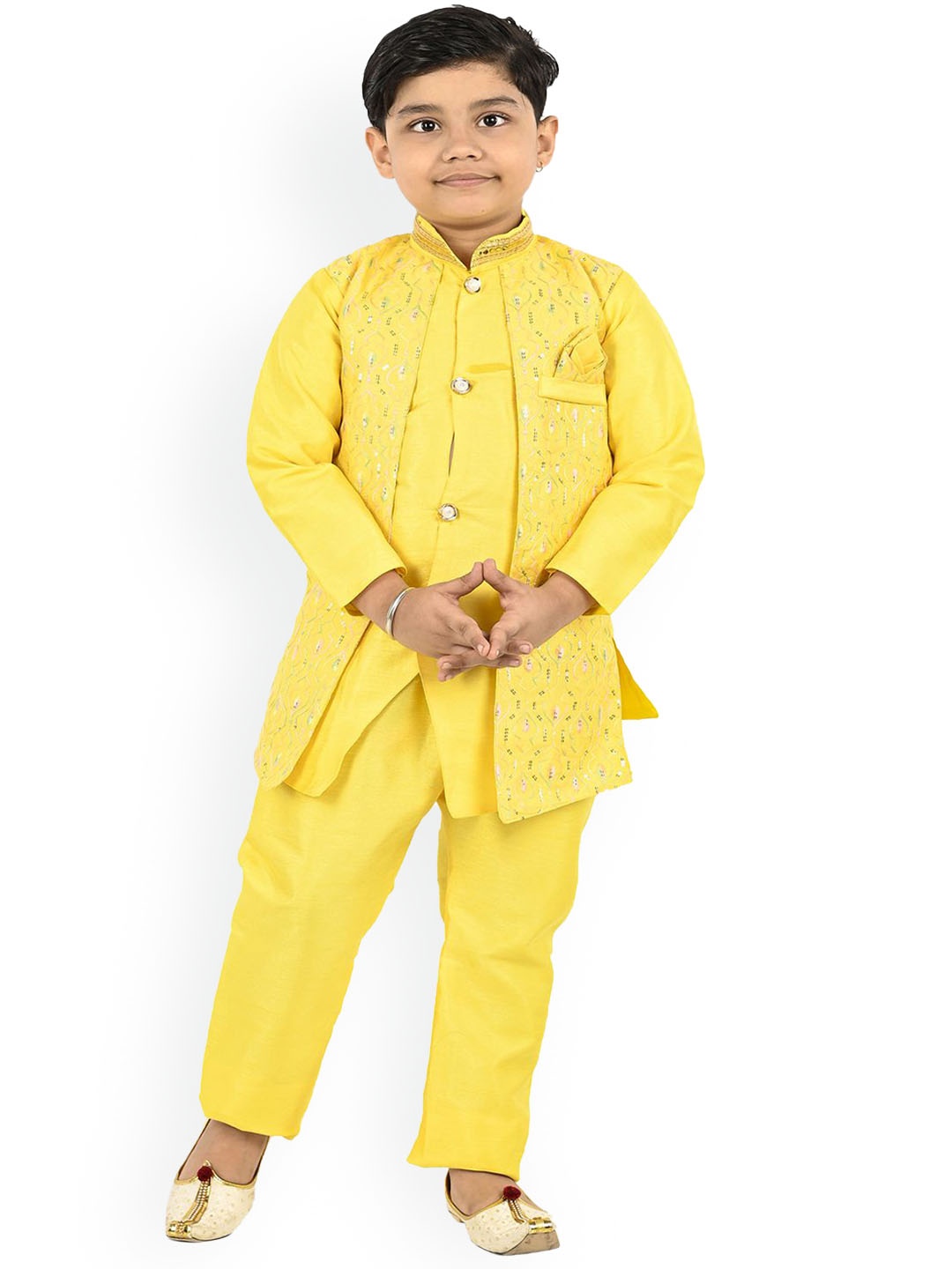 

BAESD Boys Mandarin Collar Straight Kurta with Trouser, Yellow