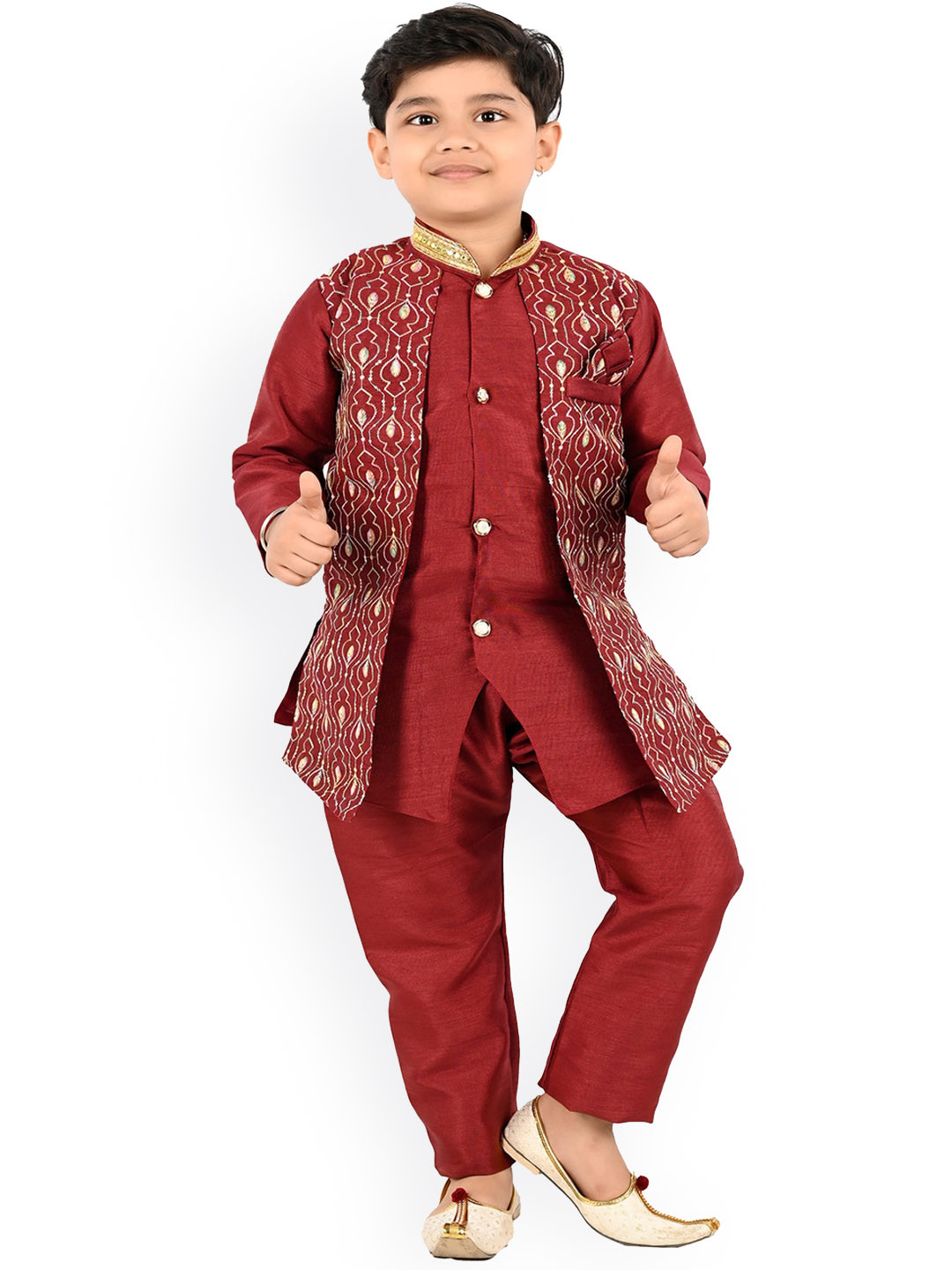 

BAESD Boys Mandarin Collar Straight Kurta with Trouser, Maroon