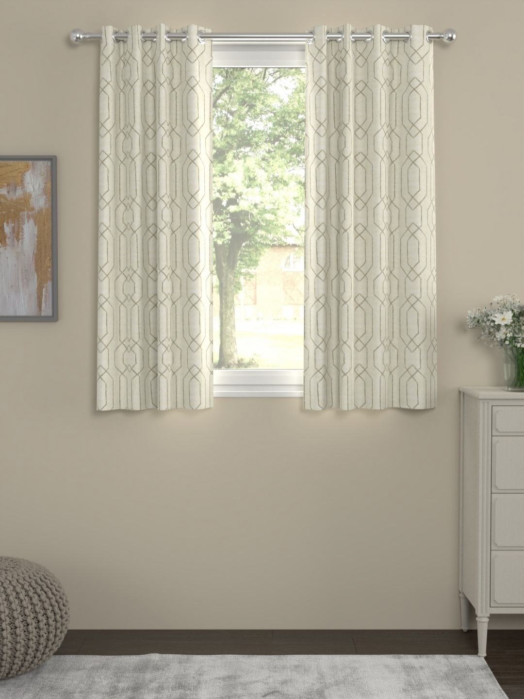 

ROSARA HOME Off White 2 Pieces Geometric Printed Window Curtains