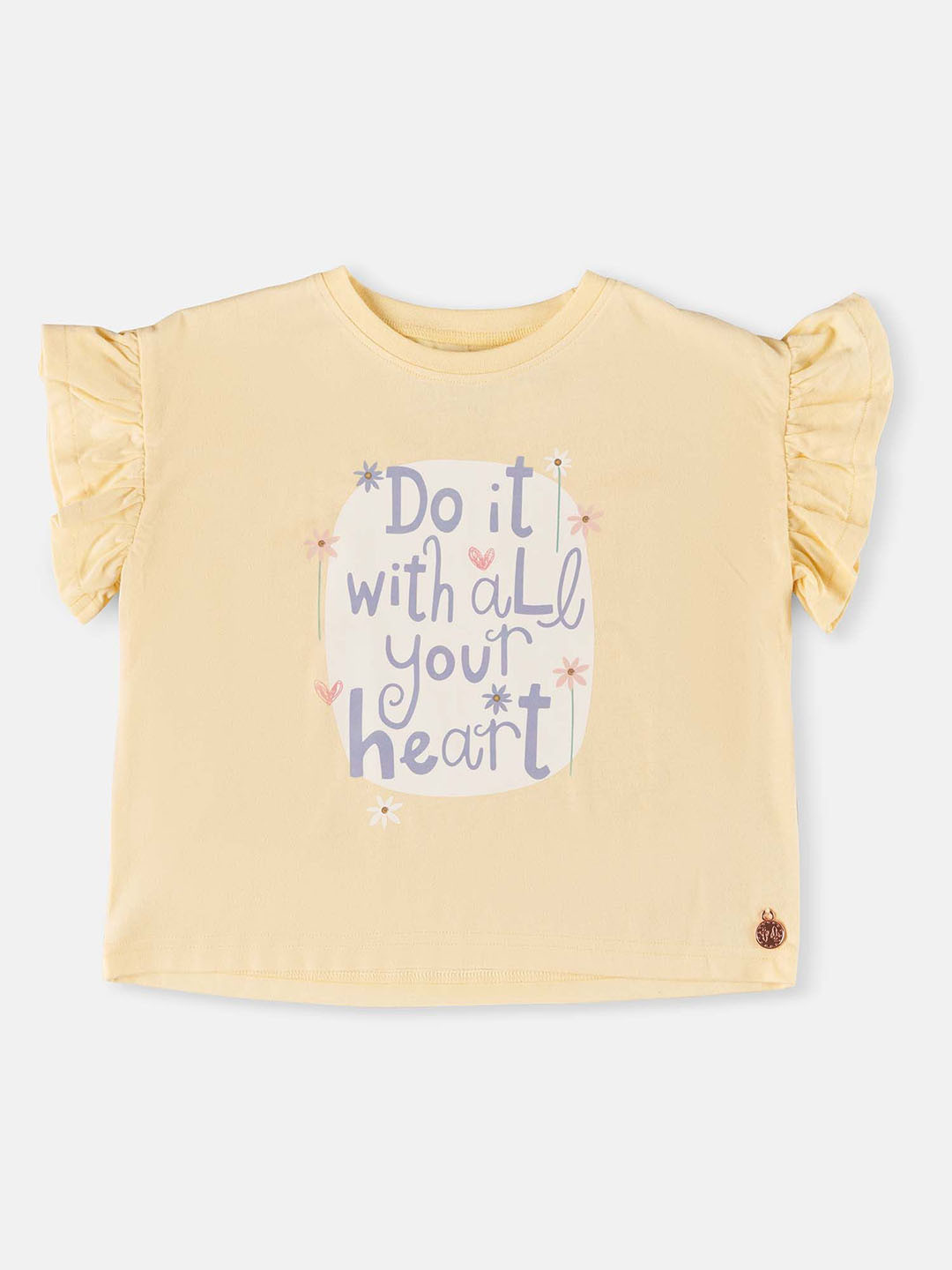 

Angel & Rocket Round Neck Flutter Sleeve Cotton Top, Yellow