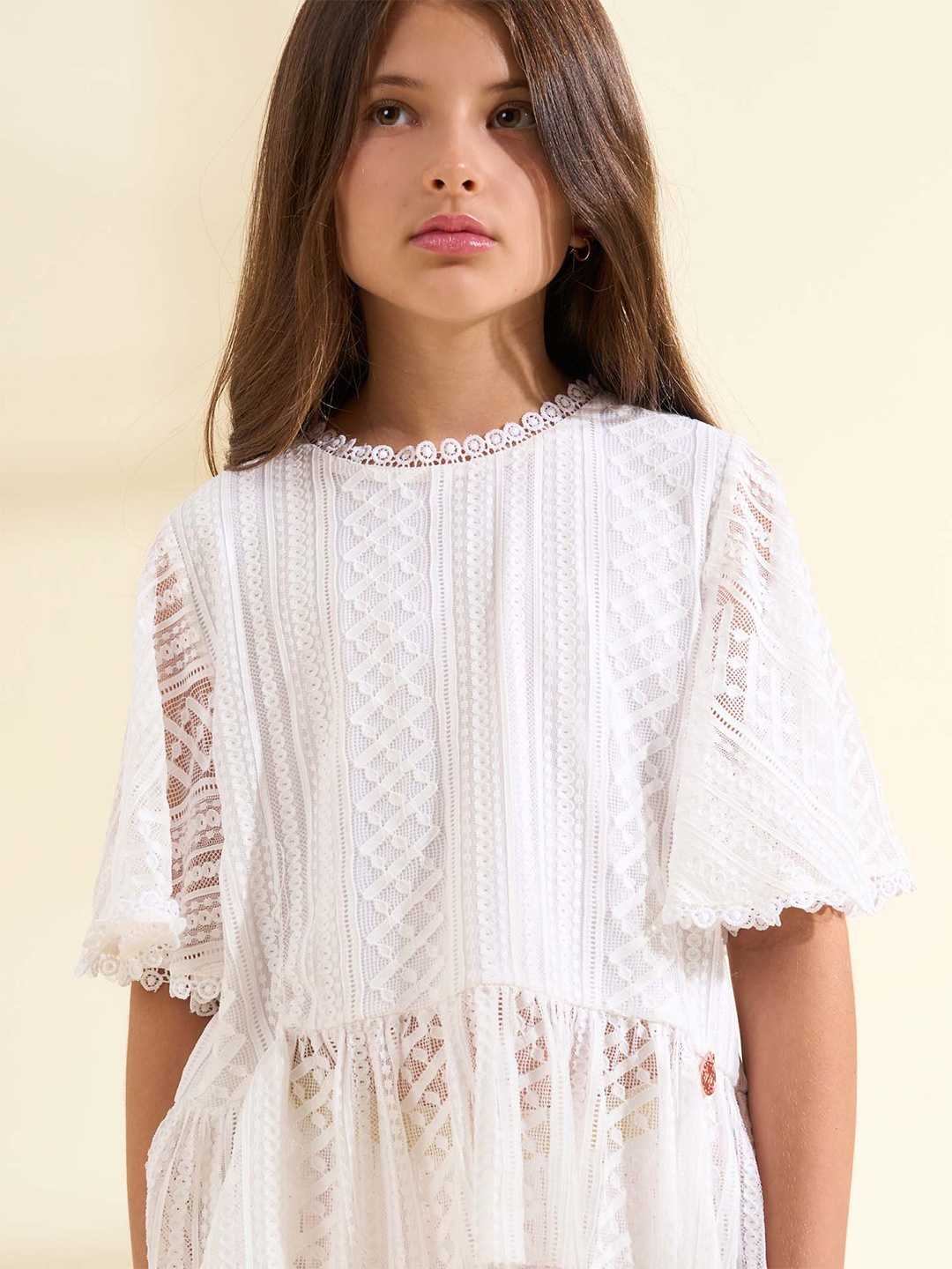

Angel & Rocket Self Design Round Neck Top, Off white
