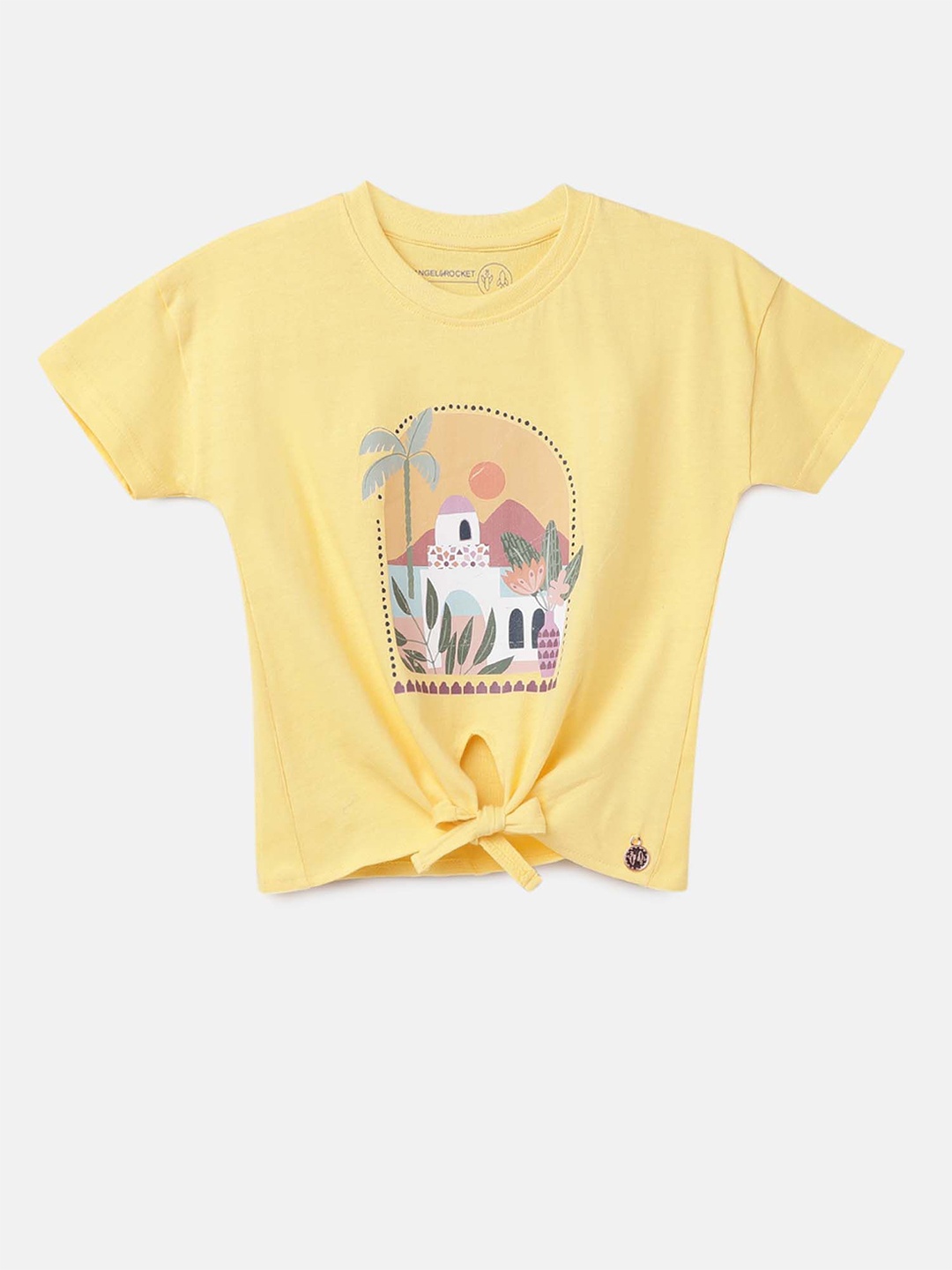 

Angel & Rocket Print Cotton Top, Yellow