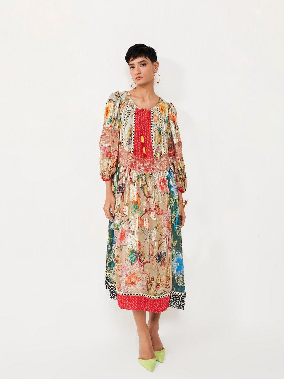 

VERB BY PALLAVI SINGHEE Women Floral Printed Fit & Flare Maxi Dress, Pink
