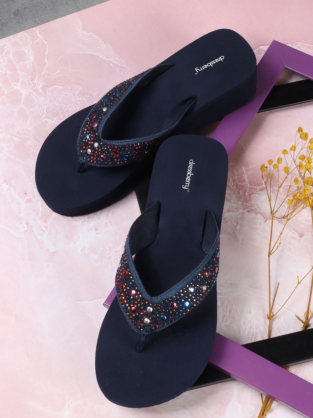 

DressBerry Blue Embellished Thong Flip-Flops