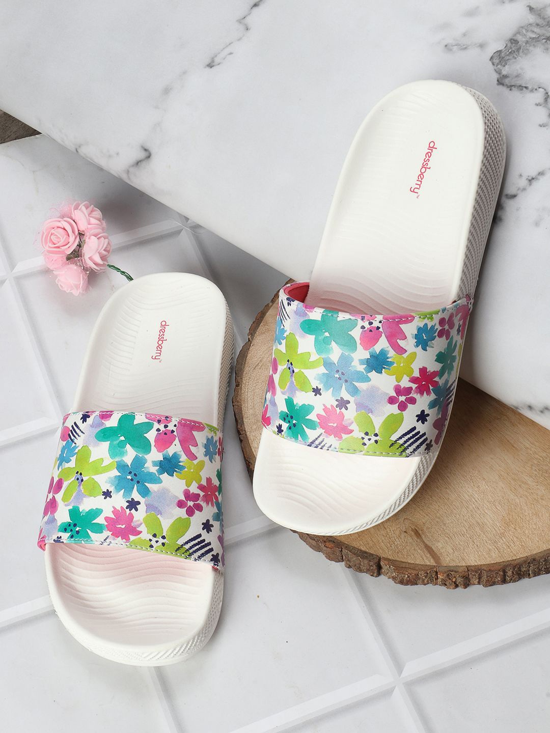 

DressBerry Women White Printed Sliders