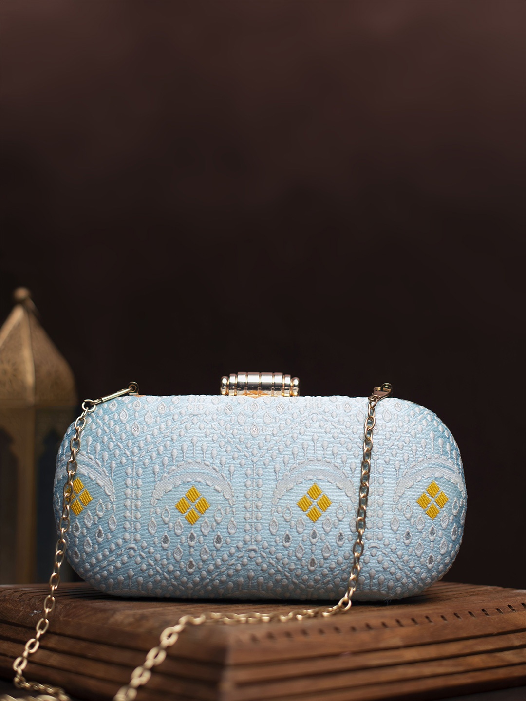 

ARTKLIM Embroidered Box Clutch, Blue