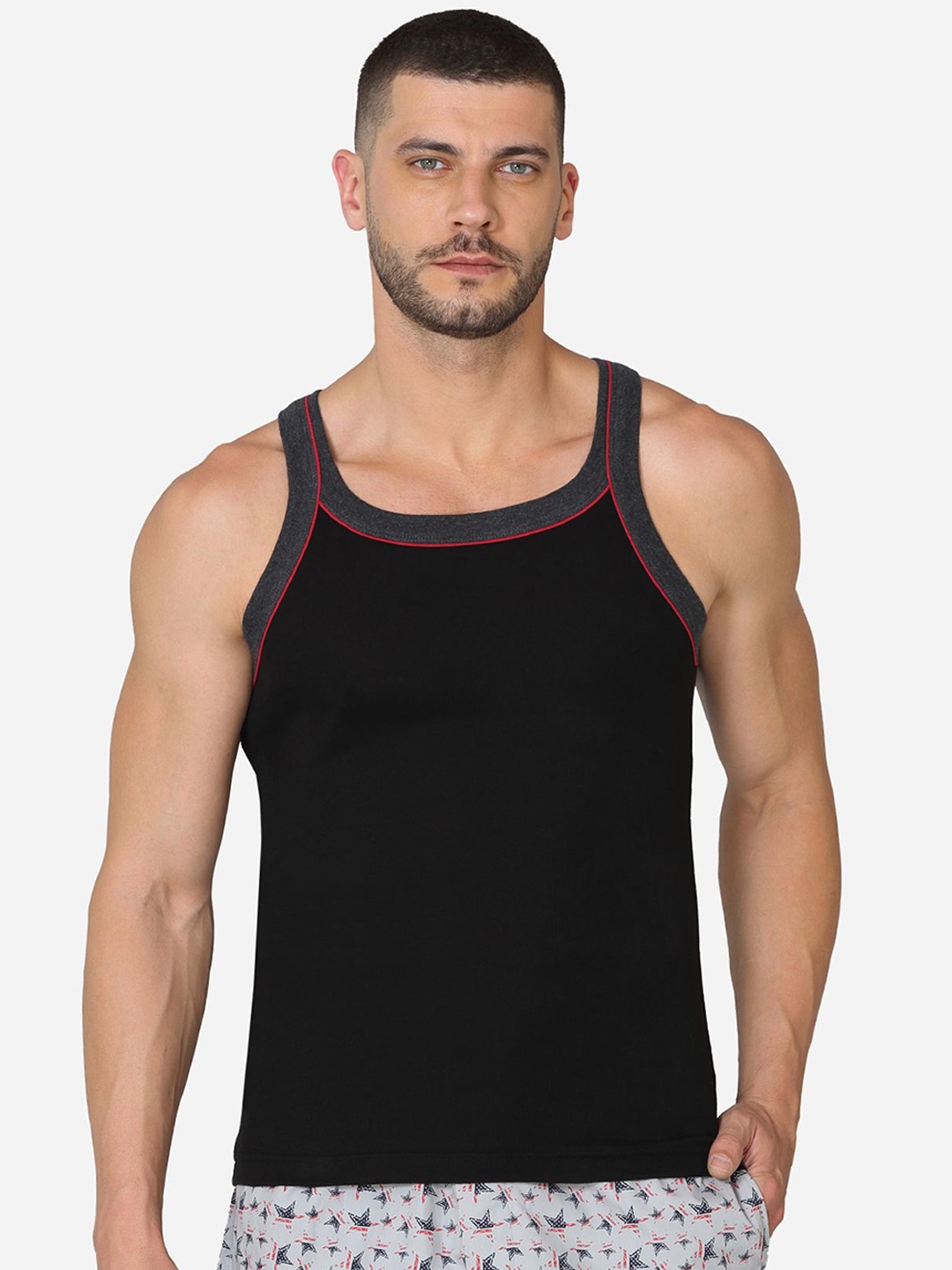 

VStar Square Neck Pure Cotton Innerwear Vest, Black