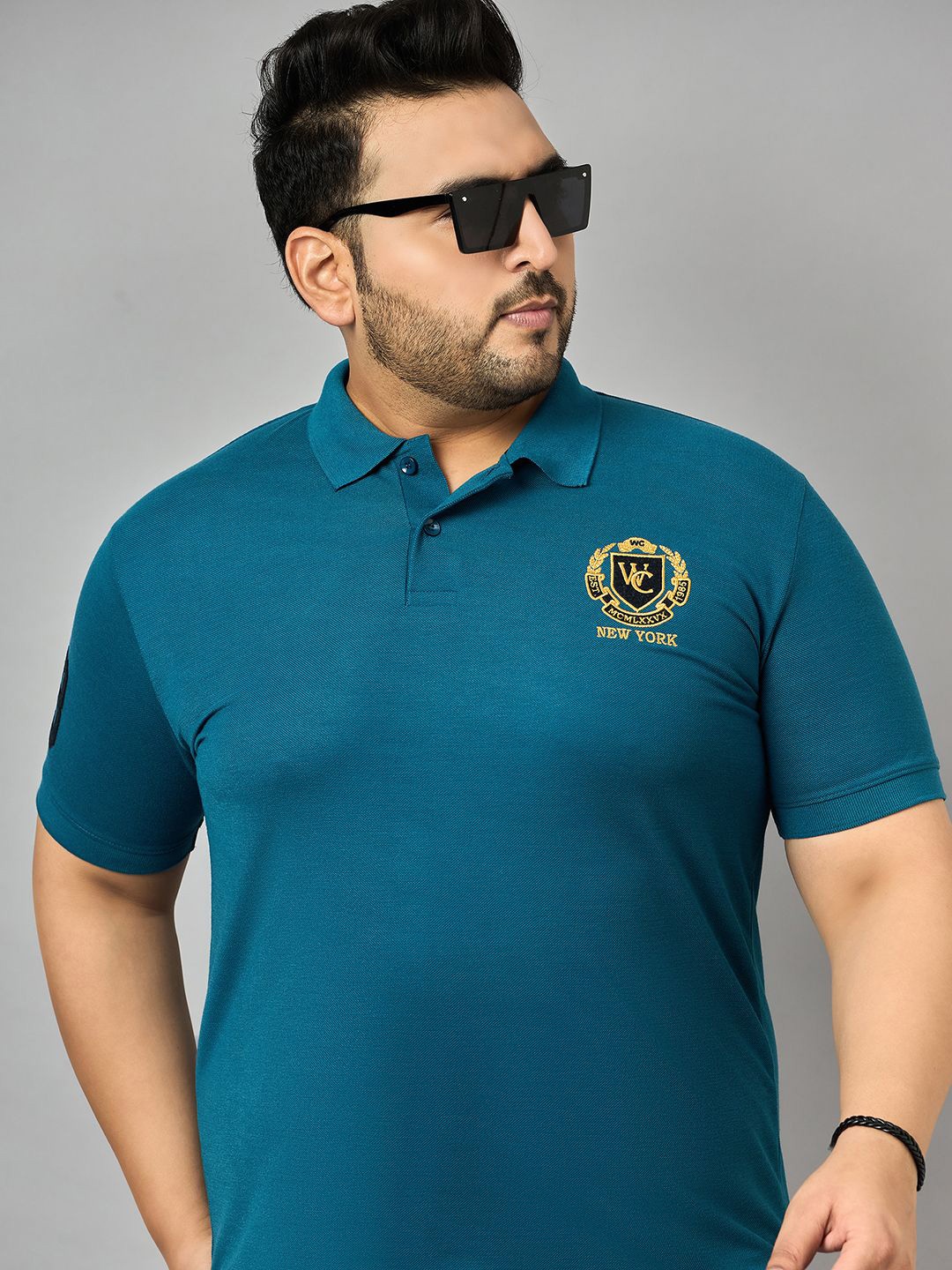 

Zigo Men Solid Embroidered Plus Size Polo T-shirt, Teal