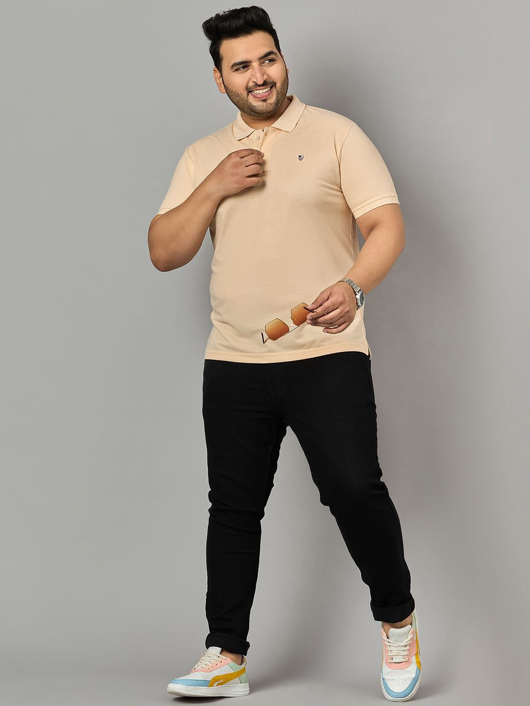 

Zigo Plus Size Polo Collar Short Sleeves T-shirt, Beige