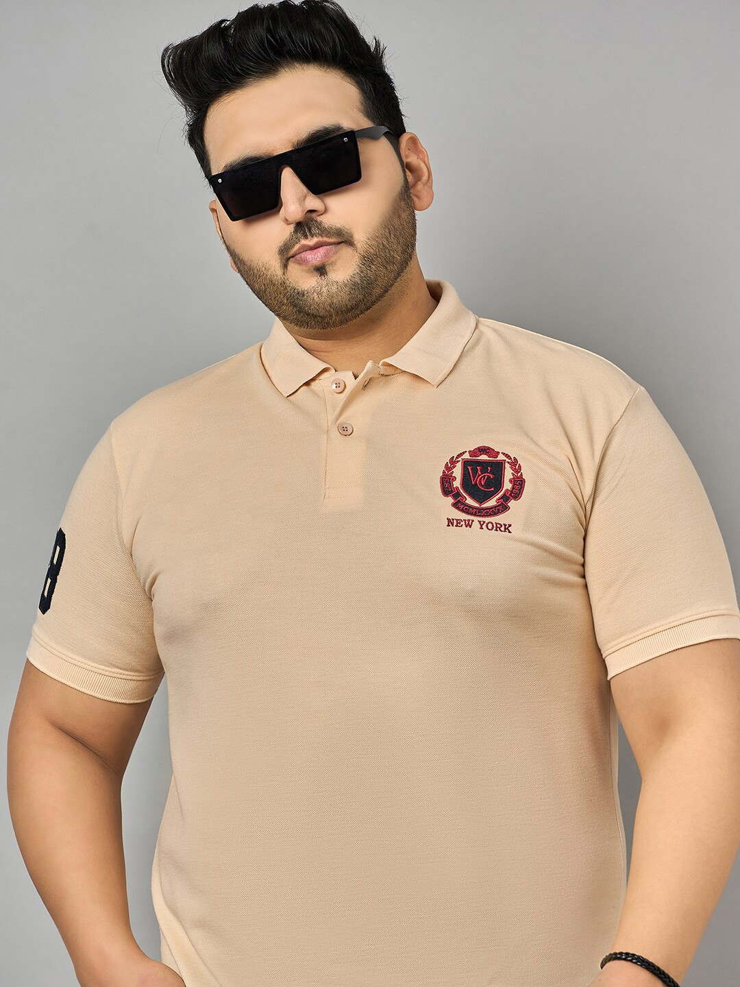 

Zigo Men Solid Embroidered Plus Size Polo T-shirt, Beige