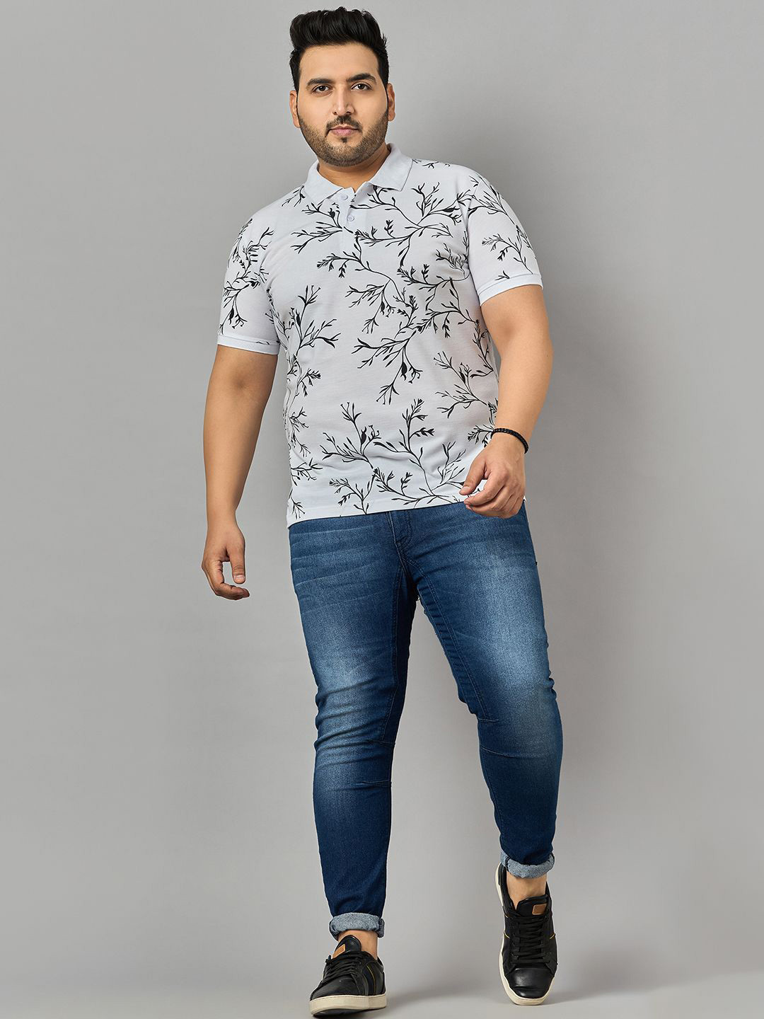 

Zigo Men Printed Plus Size Polo T-shirt, White