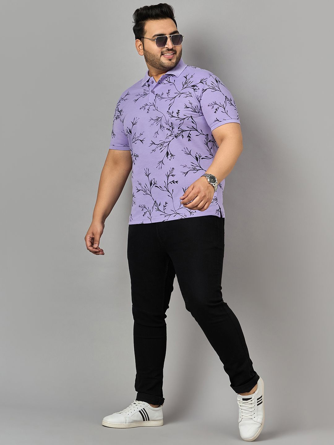 

Zigo Men Printed Plus Size Polo T-shirt, Lavender