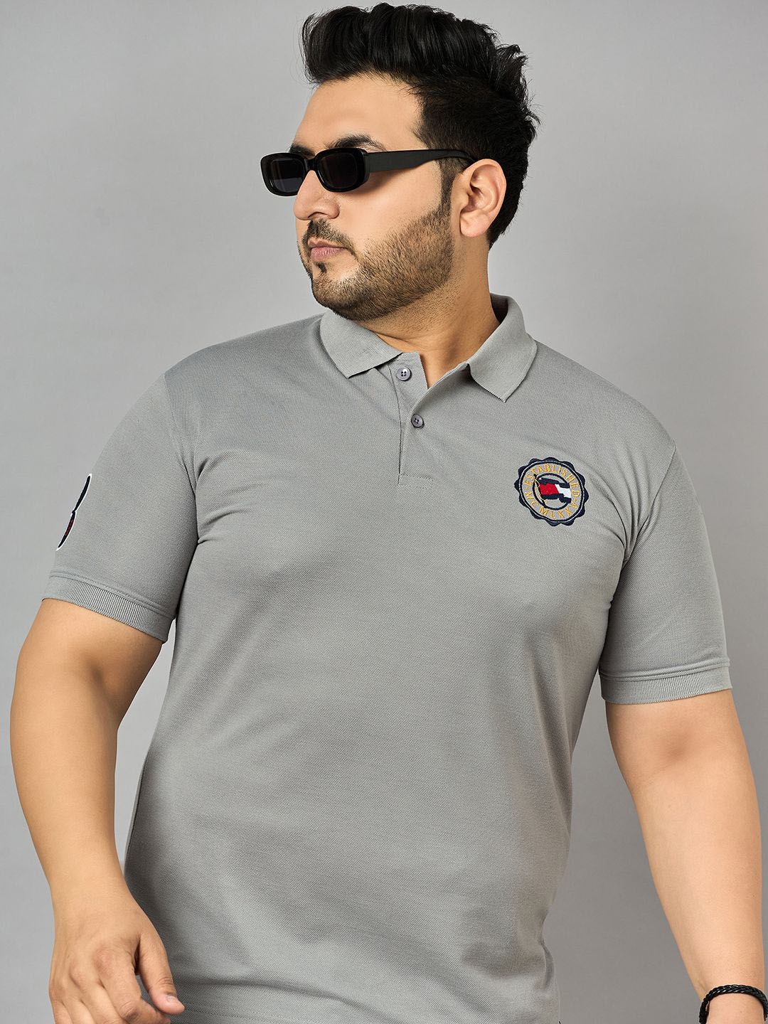 

Zigo Plus Size Polo Collar Short Sleeves T-shirt, Grey