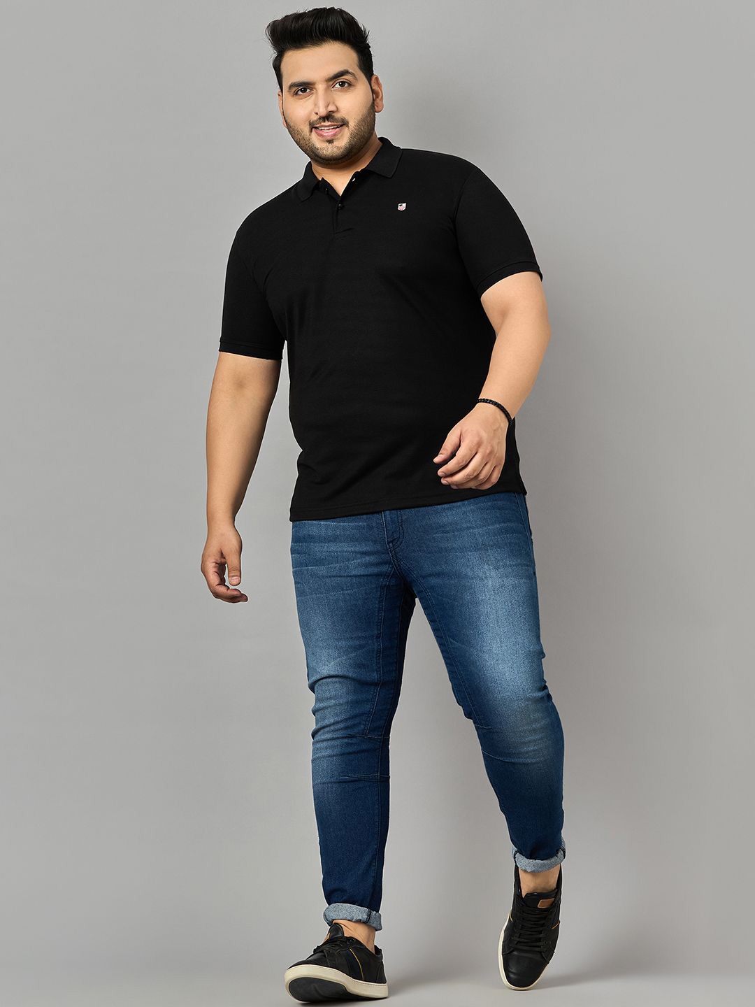 

Zigo Men Solid Plus Size Polo T-shirt, Black