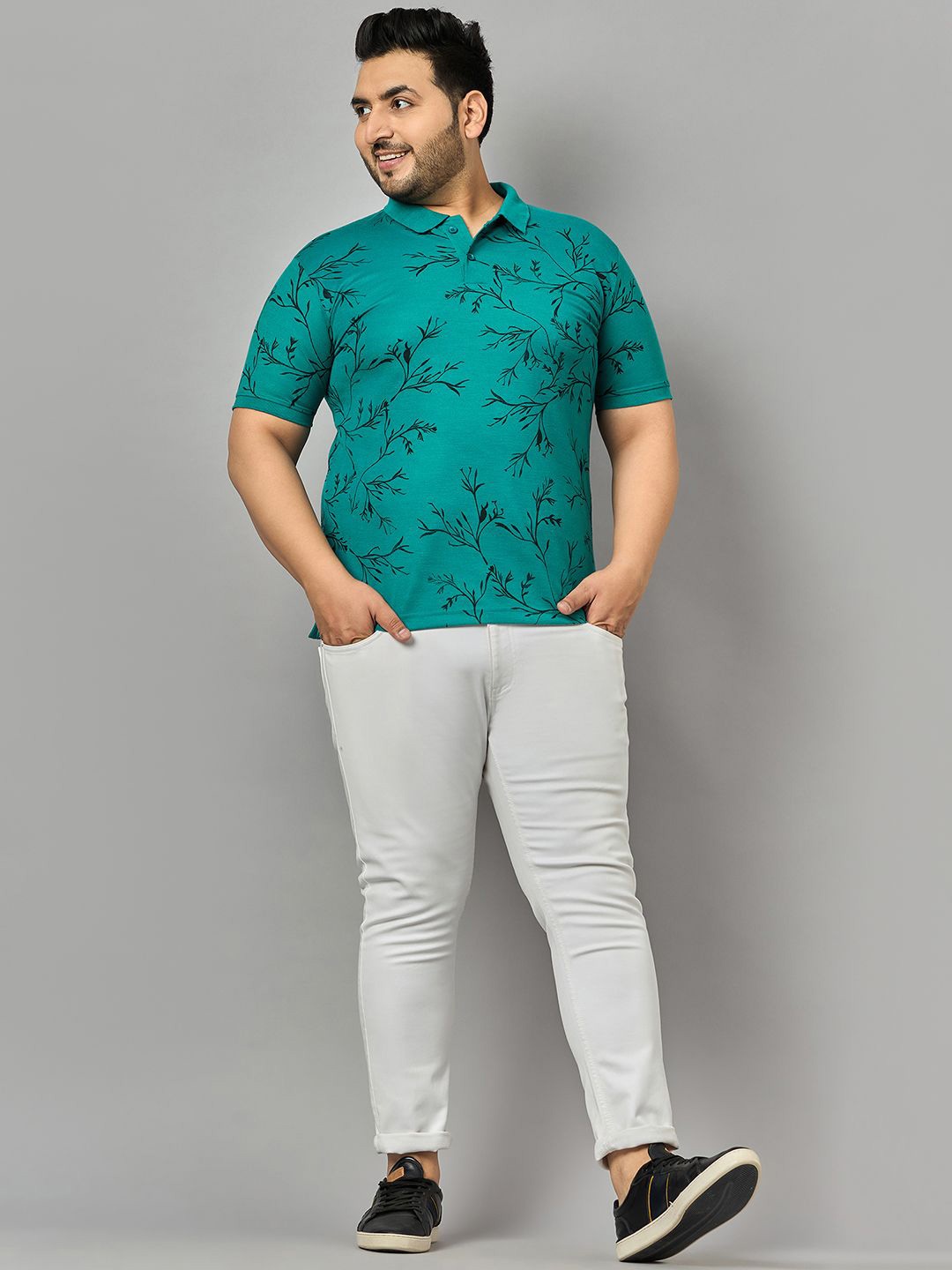 

Zigo Men Printed Plus Size Polo T-shirt, Lime green