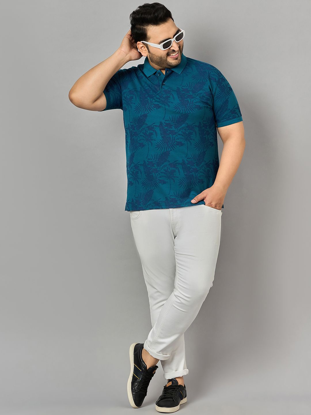 

Zigo Men Printed Tropical Plus Size Polo T-shirt, Teal