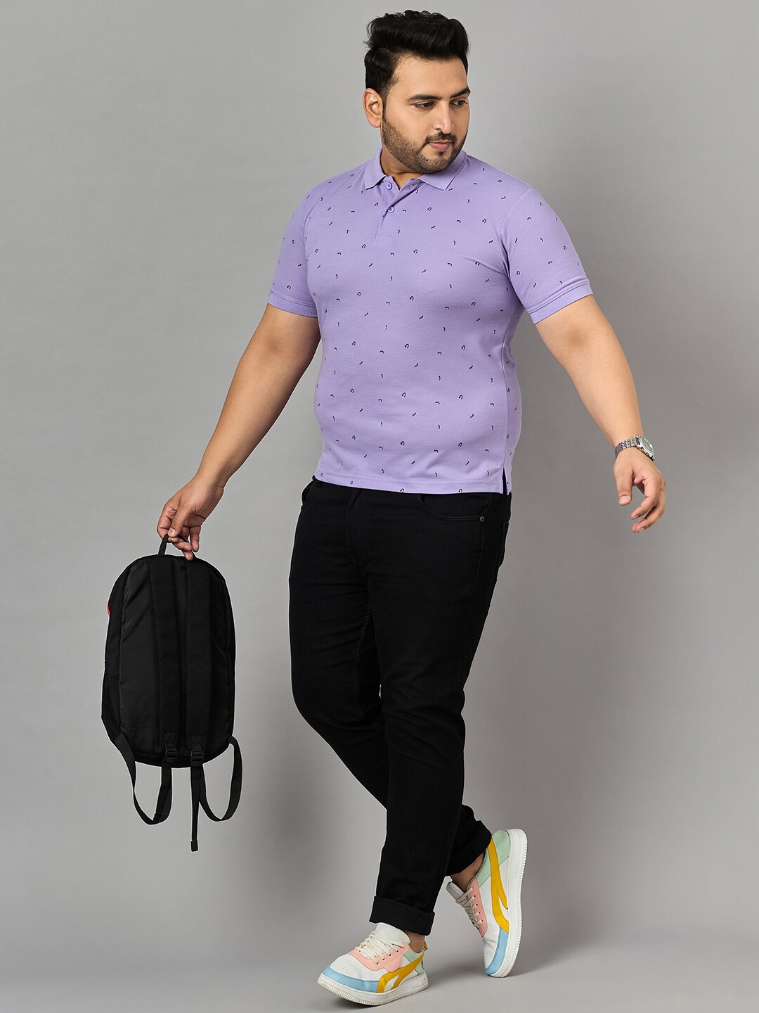 

Zigo Men Printed Plus Size Polo T-shirt, Lavender