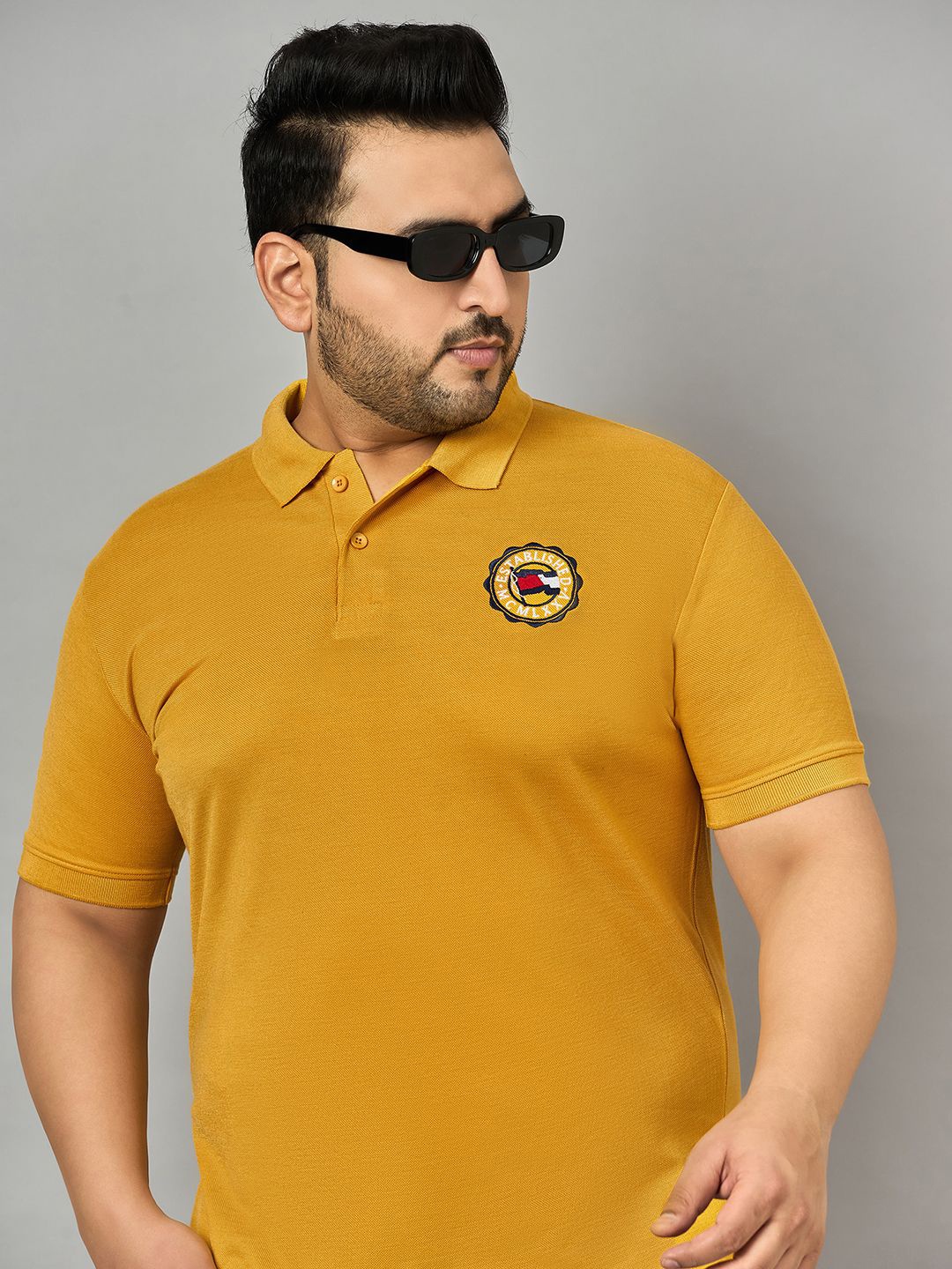 

Zigo Men Solid Embroidered Plus Size Polo T-shirt, Mustard